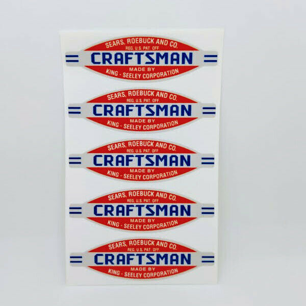 3 Inch CRAFTSMAN TOOLS KING SEELEY x 5 DECALS, Vintage Style Vinyl Stickers