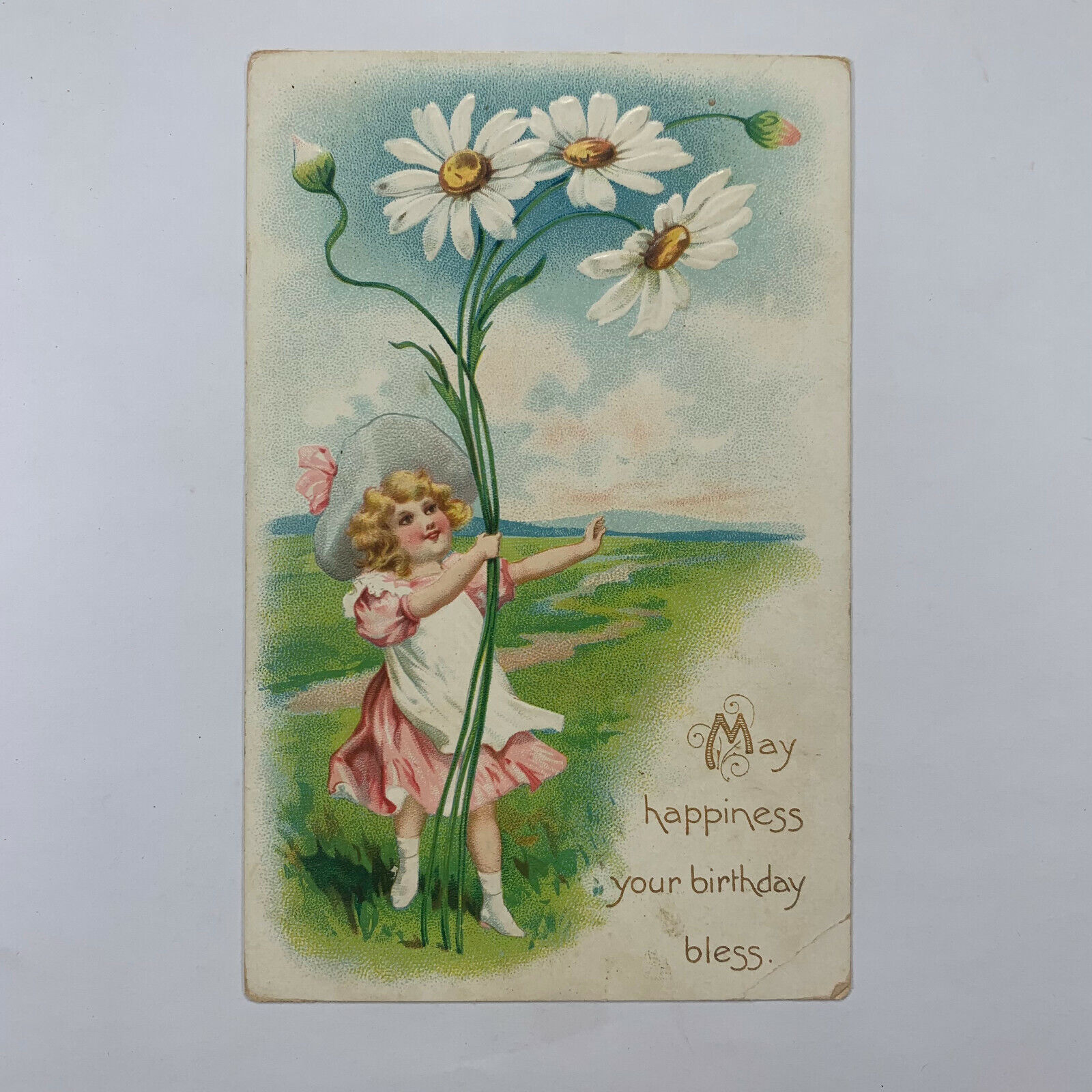 Postcard Birthday Greeting Little Girls Sisters Giant Dog Rose Pre-1907 Tuck