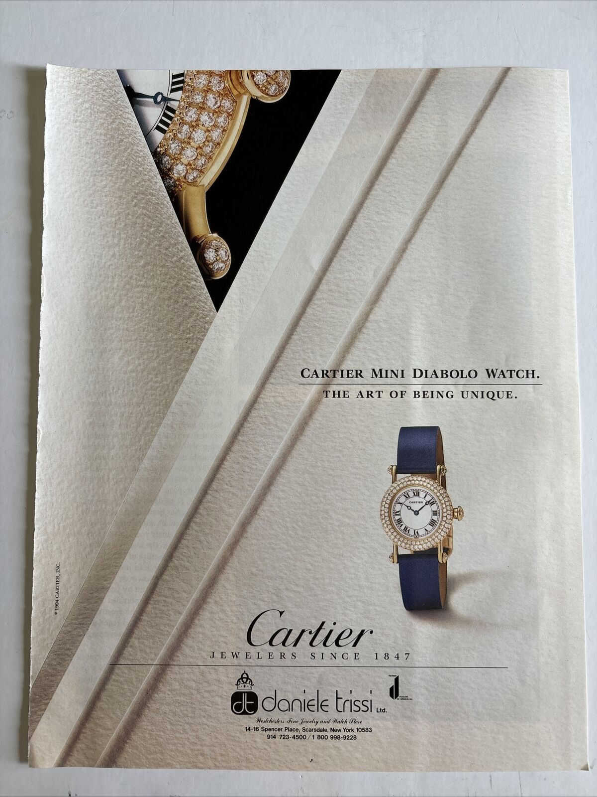 1994 Cartier: Mini Diabolo Watch Art of Being Unique Vintage Print Ad