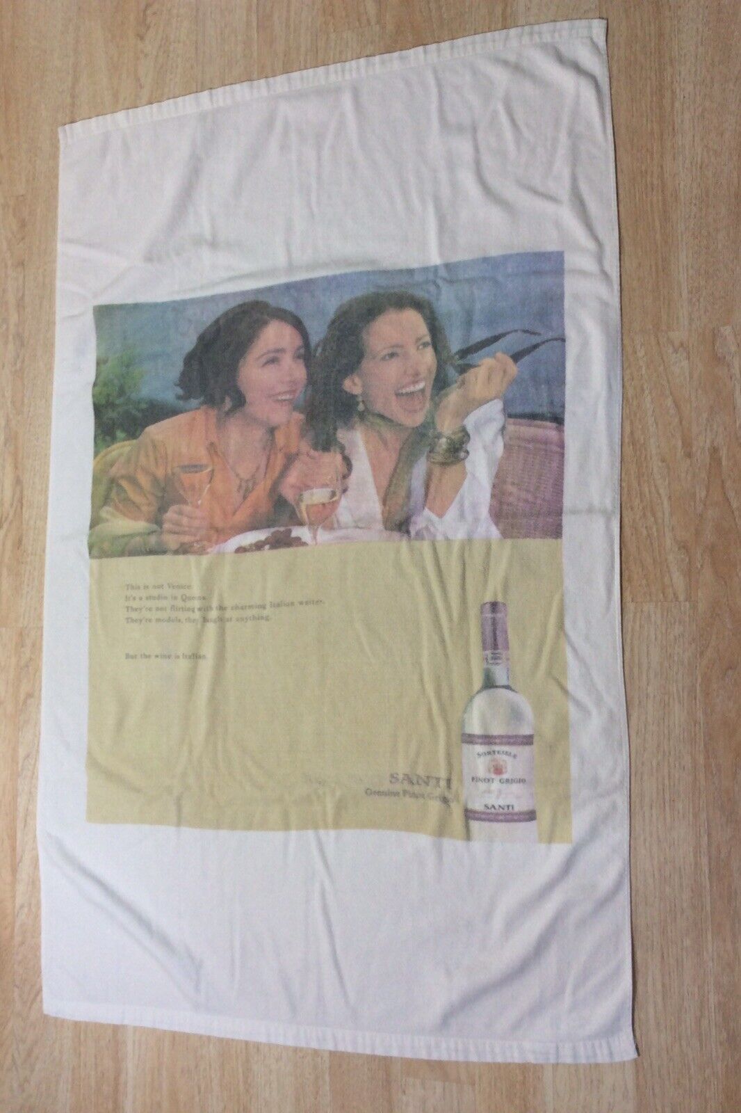 Vintage 1990’s Pinot Grigio Wine Advertisement Beach Towel Humor