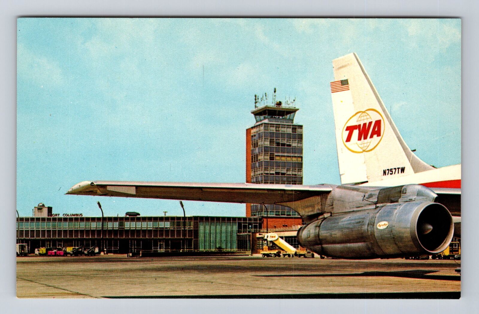 Columbus OH-Ohio, Port Columbus Airport, TWA, Vintage Souvenir Postcard