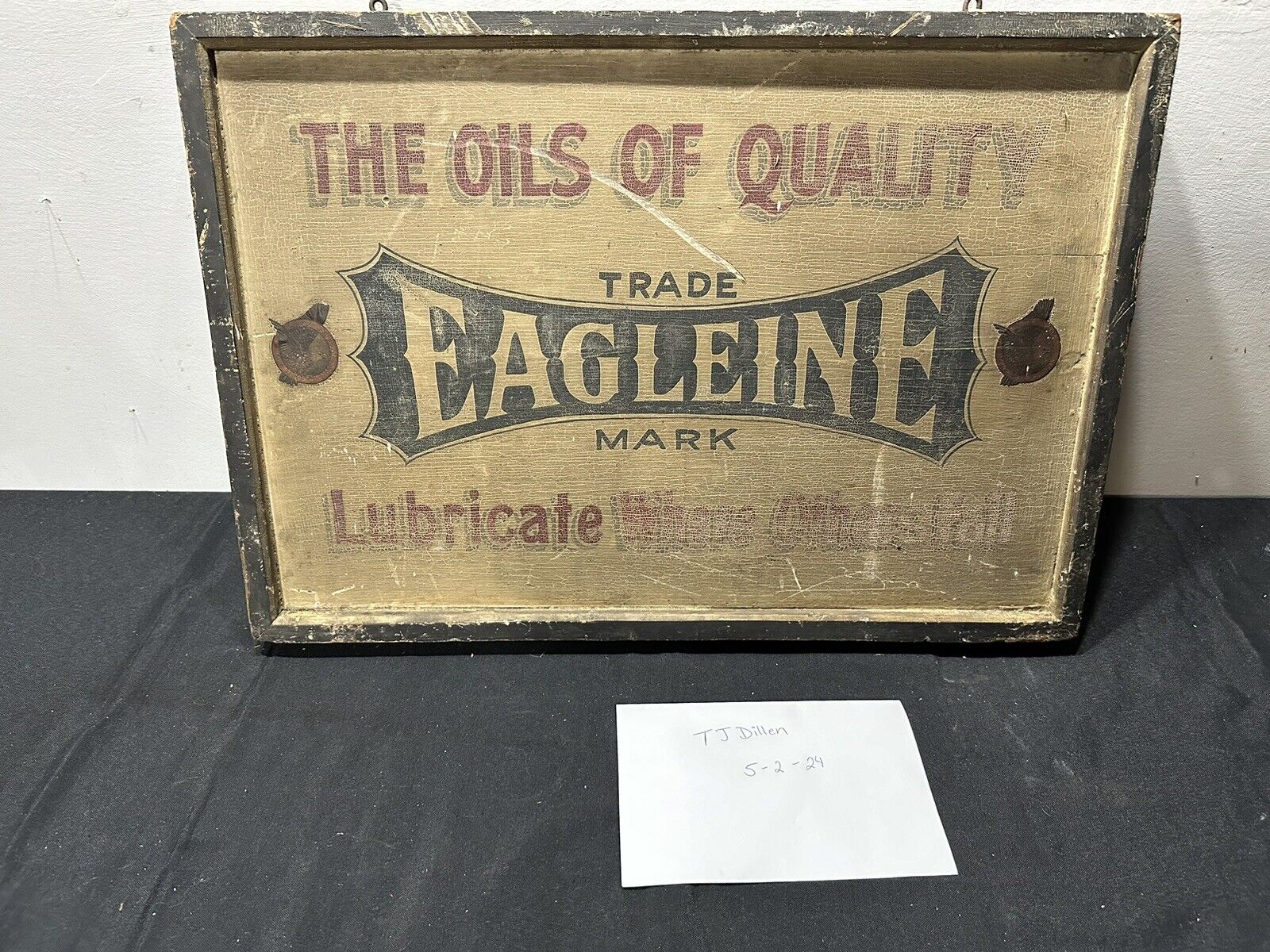 Early ANTIQUE Wood Motor Oil Sign EAGLEINE Boston Mass