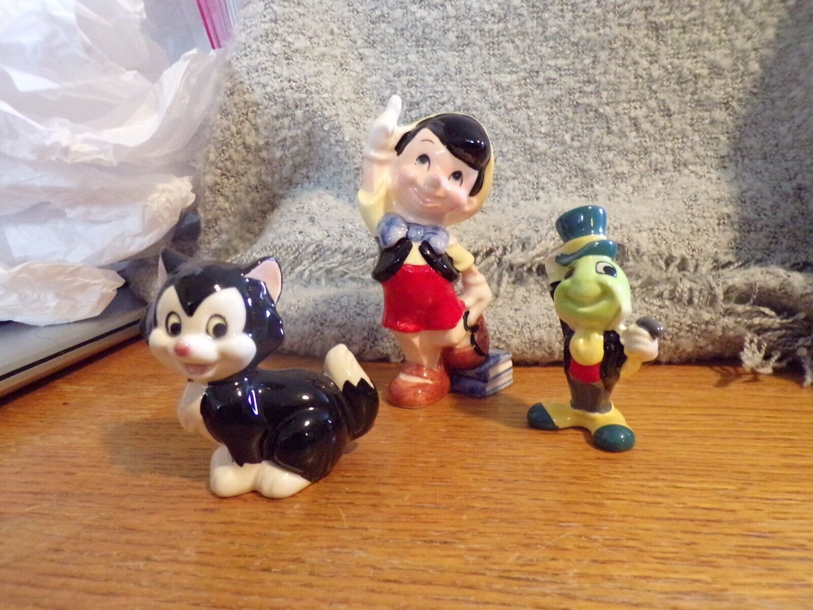 Vintage Disney Pinocchio, Figaro & Jiminy Cricket Ceramic Figurines Japan