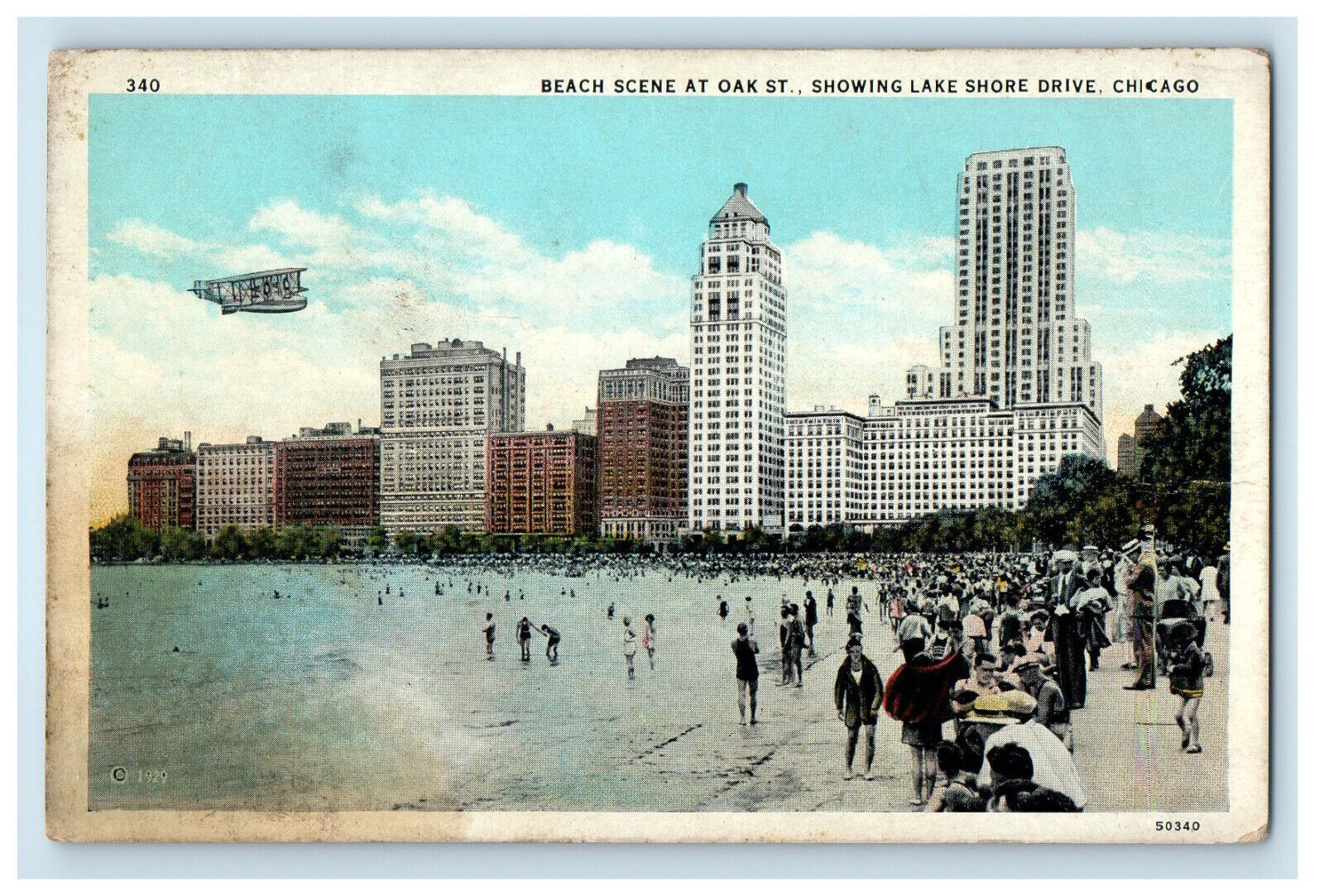 c1930s Beach Scene at Oak Street, Showing Lake Shore Drive Chicago IL Postcard