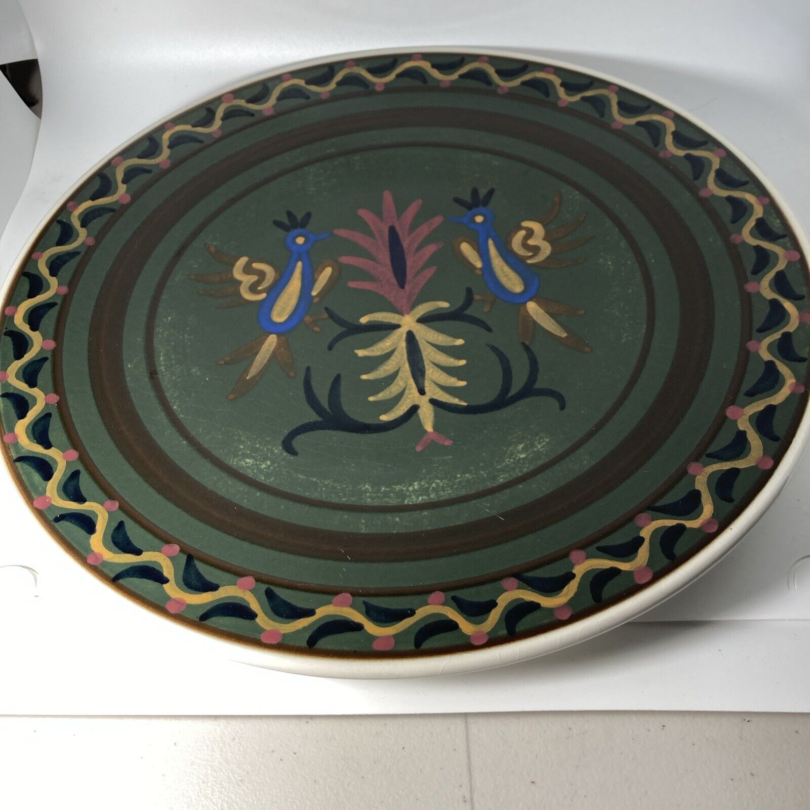 Keramikos Hand Painted Plate 84 Signed Athens Greece Folk Art Style Pottery