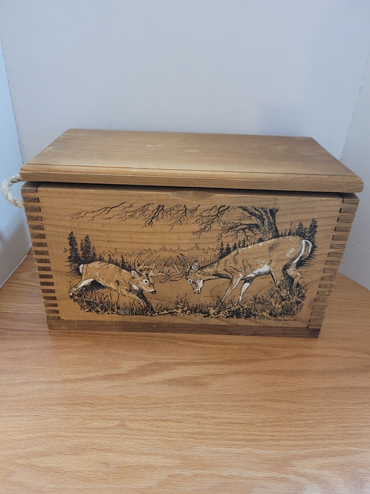 Evan Sports Bucks Fighting Dovetailed Wood Box handcrafted by Evans Sports