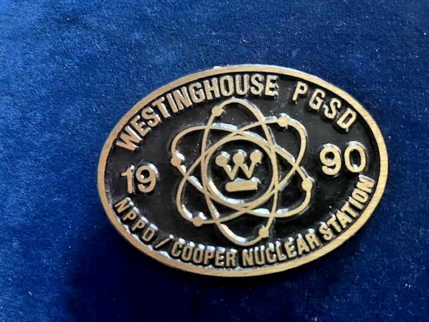 Vintage NPPD/Cooper Nuclear Station Brass Belt Buckle - Westinghouse PGSD - 1990