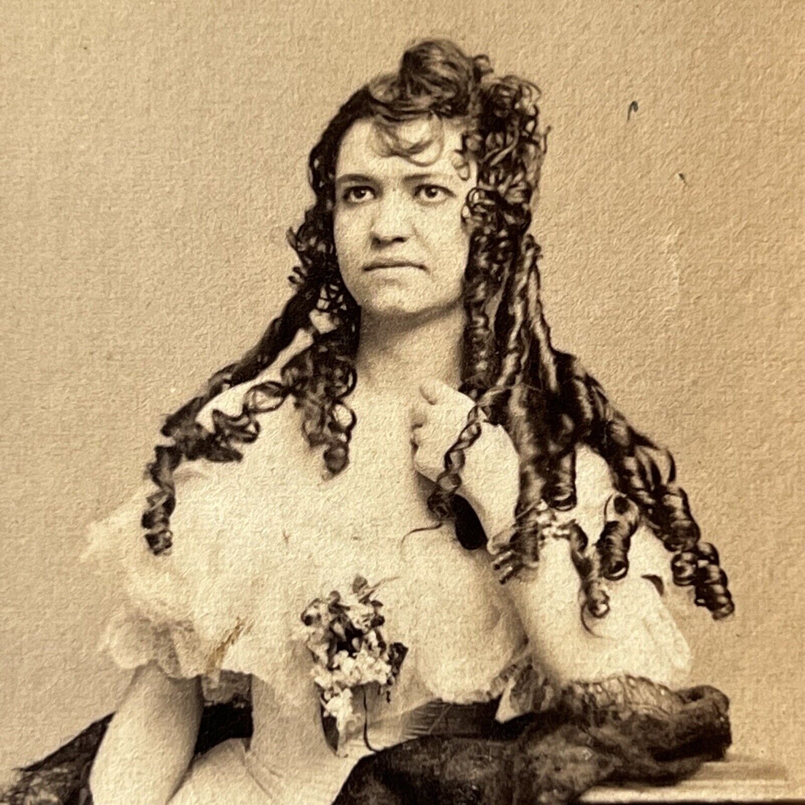 Antique CDV Photograph Beautiful Woman Actress Alice Placide Long Hair NY