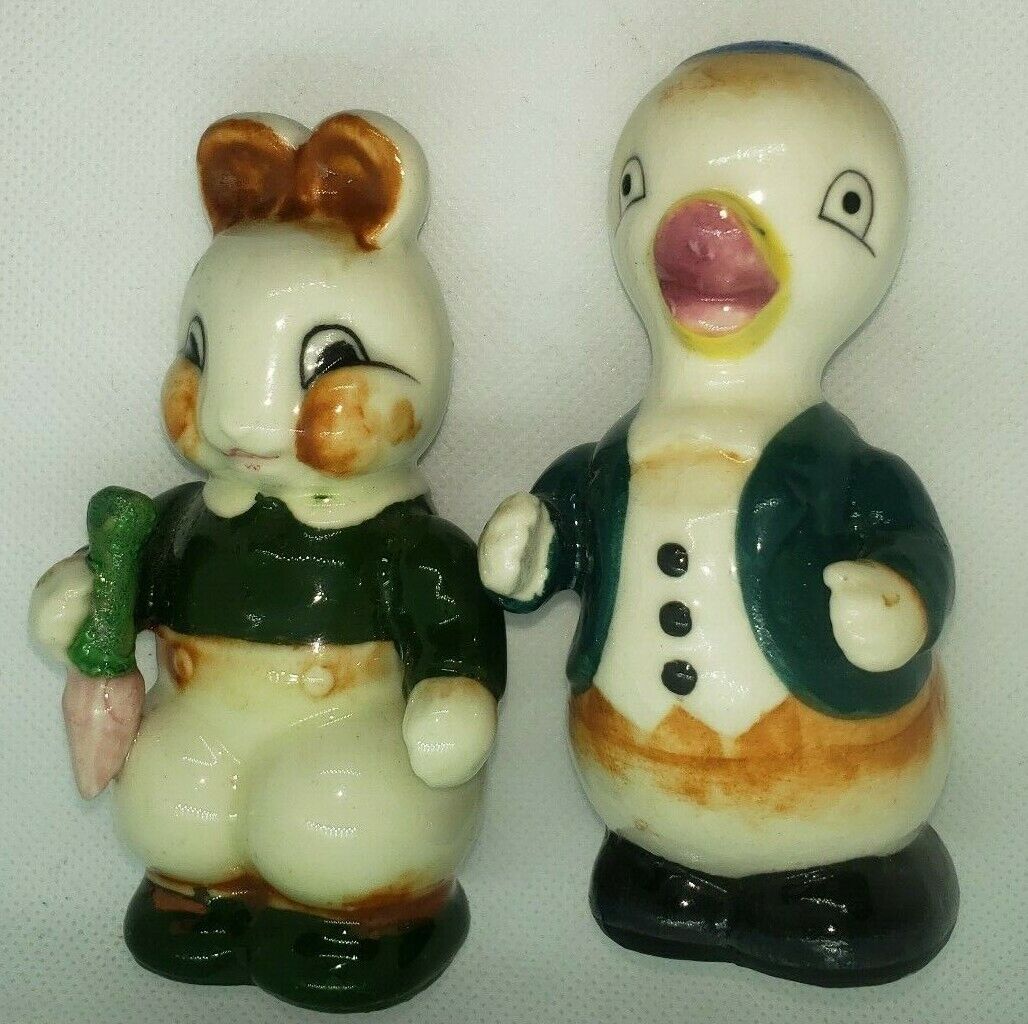 Vintage Anthropomorphic Bunny Rabbit Duck Salt and Pepper Shakers Made in Japan