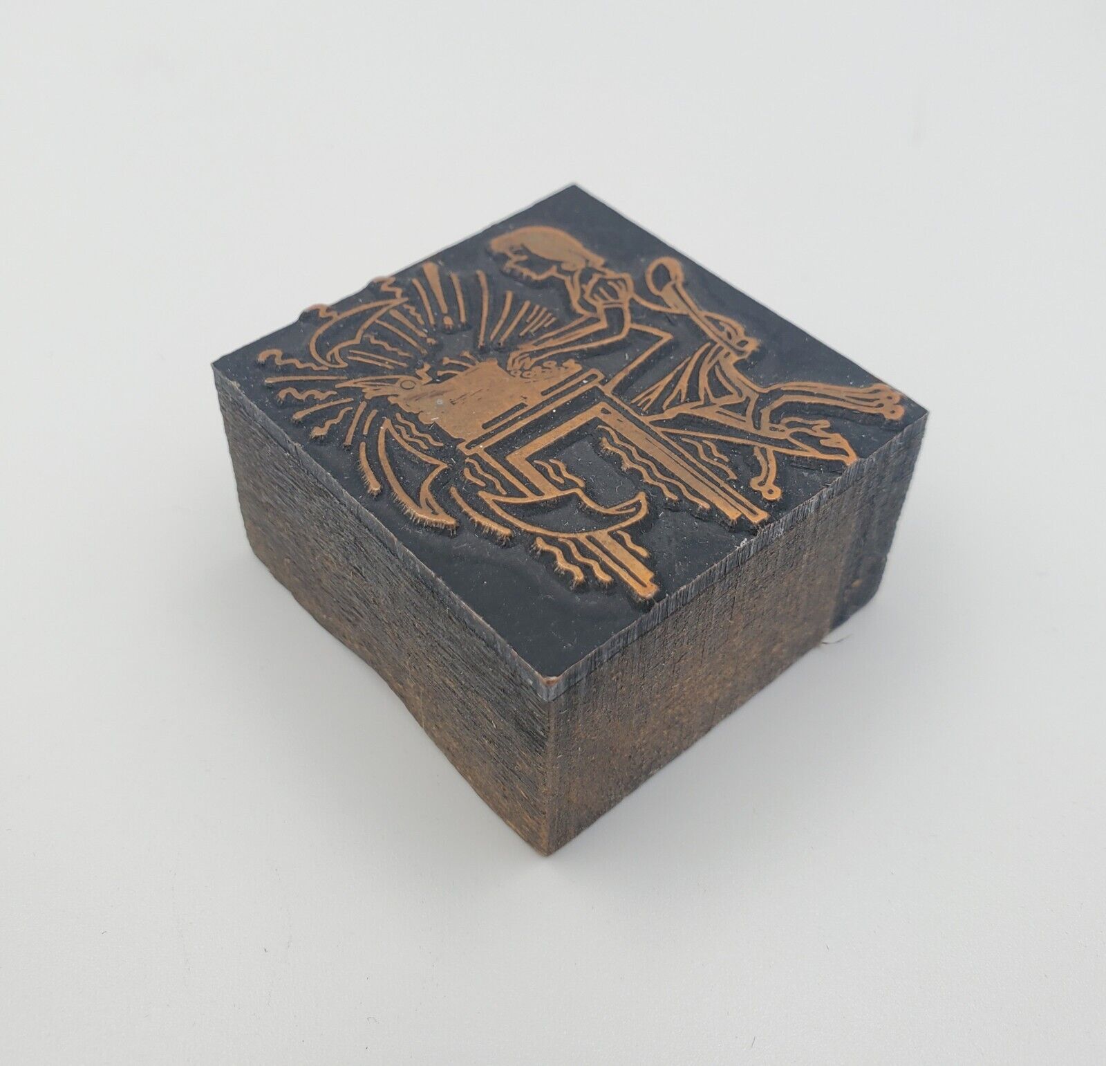 Vintage Copper Wooden Printing Letterpress Block Stamp Secretary Office Theme