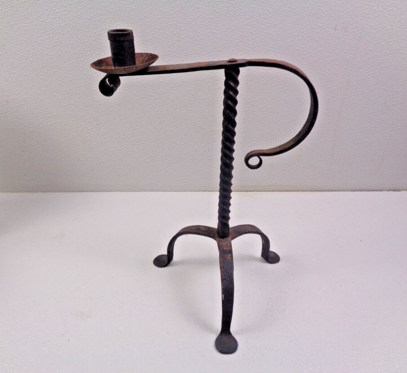 Antique Wrought Iron Hand Held Table Candle Holder
