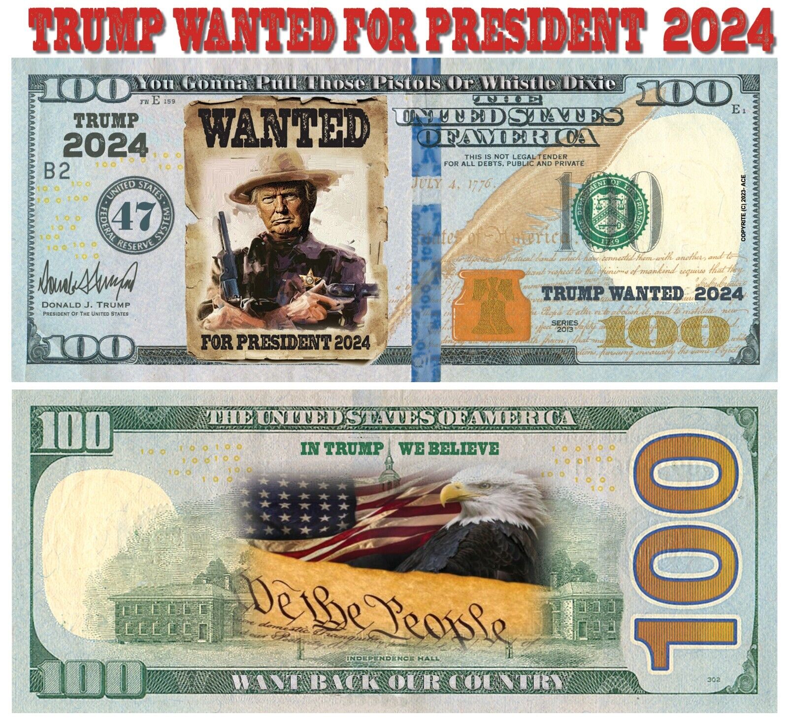 50 pack WANTED Trump For President 2024  Trump  Money Dollar Maga Funny Maga