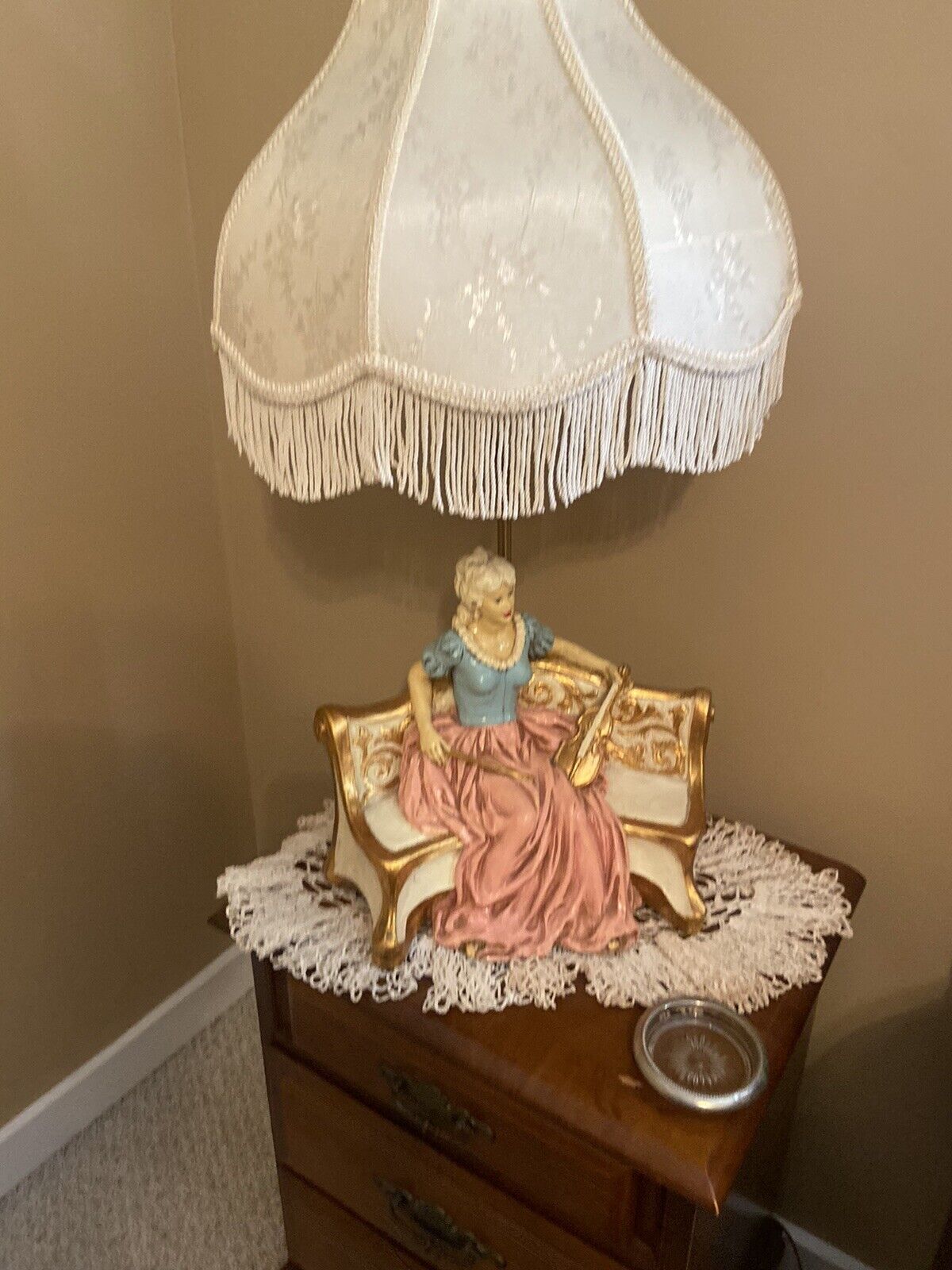 Two Beautiful 29” Large Capodimonte Table Lamp Italy .Perfect For Tea Room