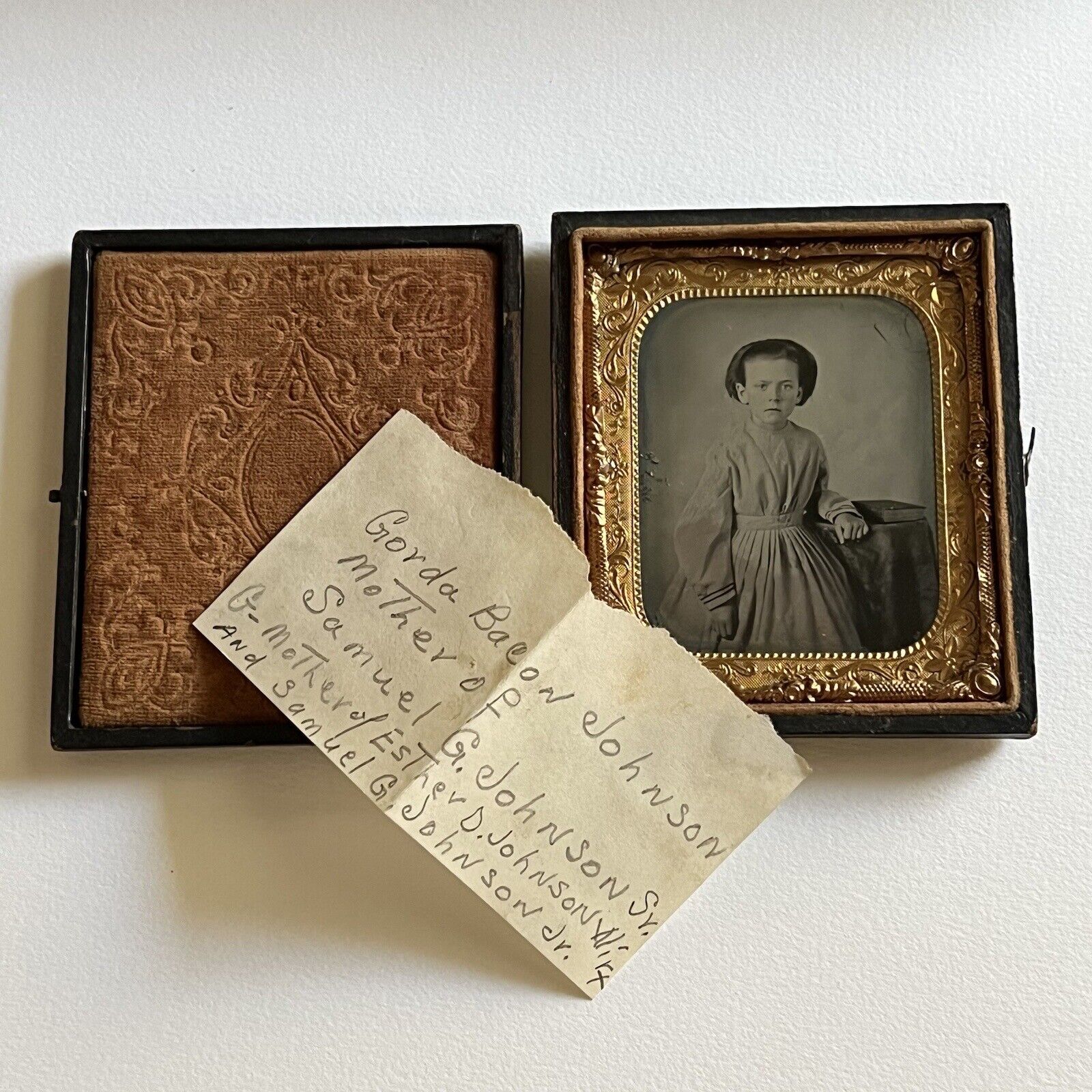 Antique Tintype Photograph Adorable Little Girl With Book ID Gorda Bacon Johnson