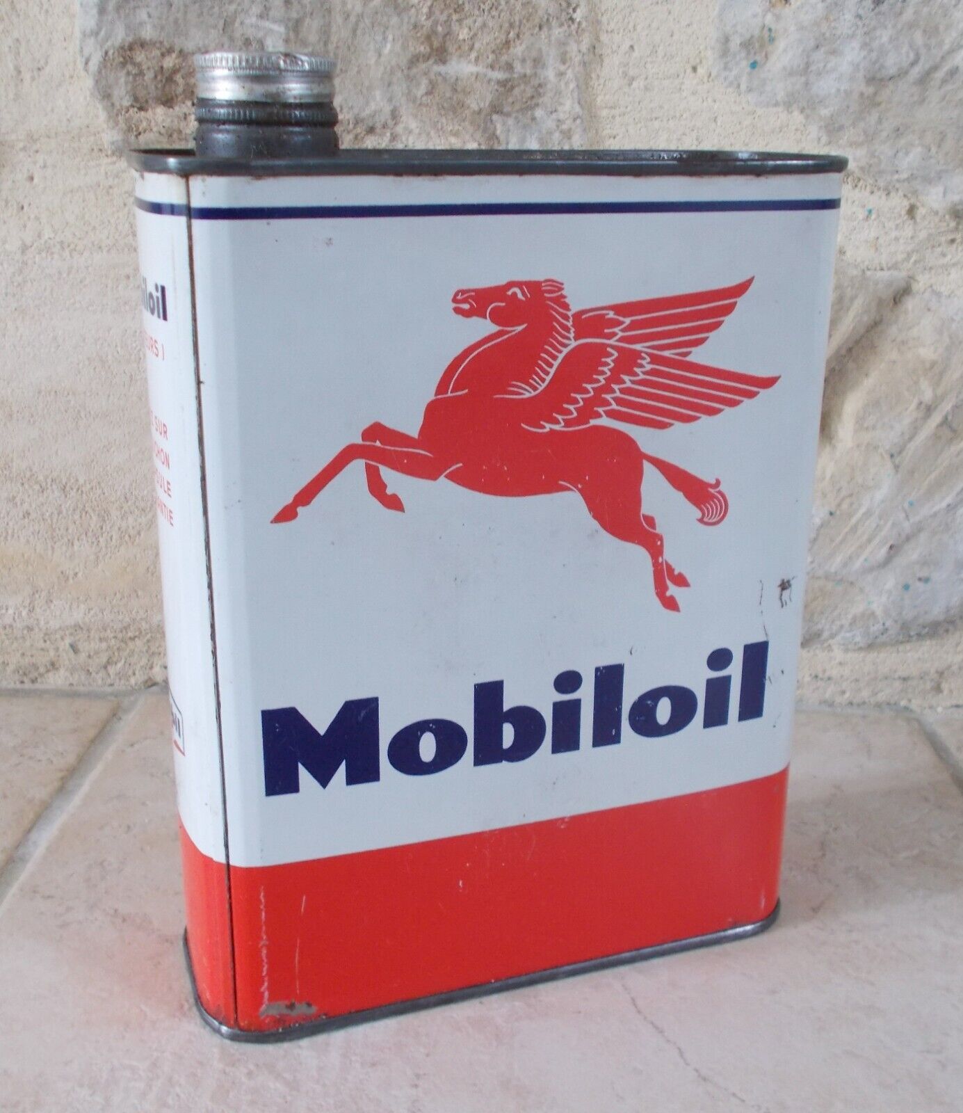 Antique MOBILOIL Oil can tin old vintage France french canister automobilia #2