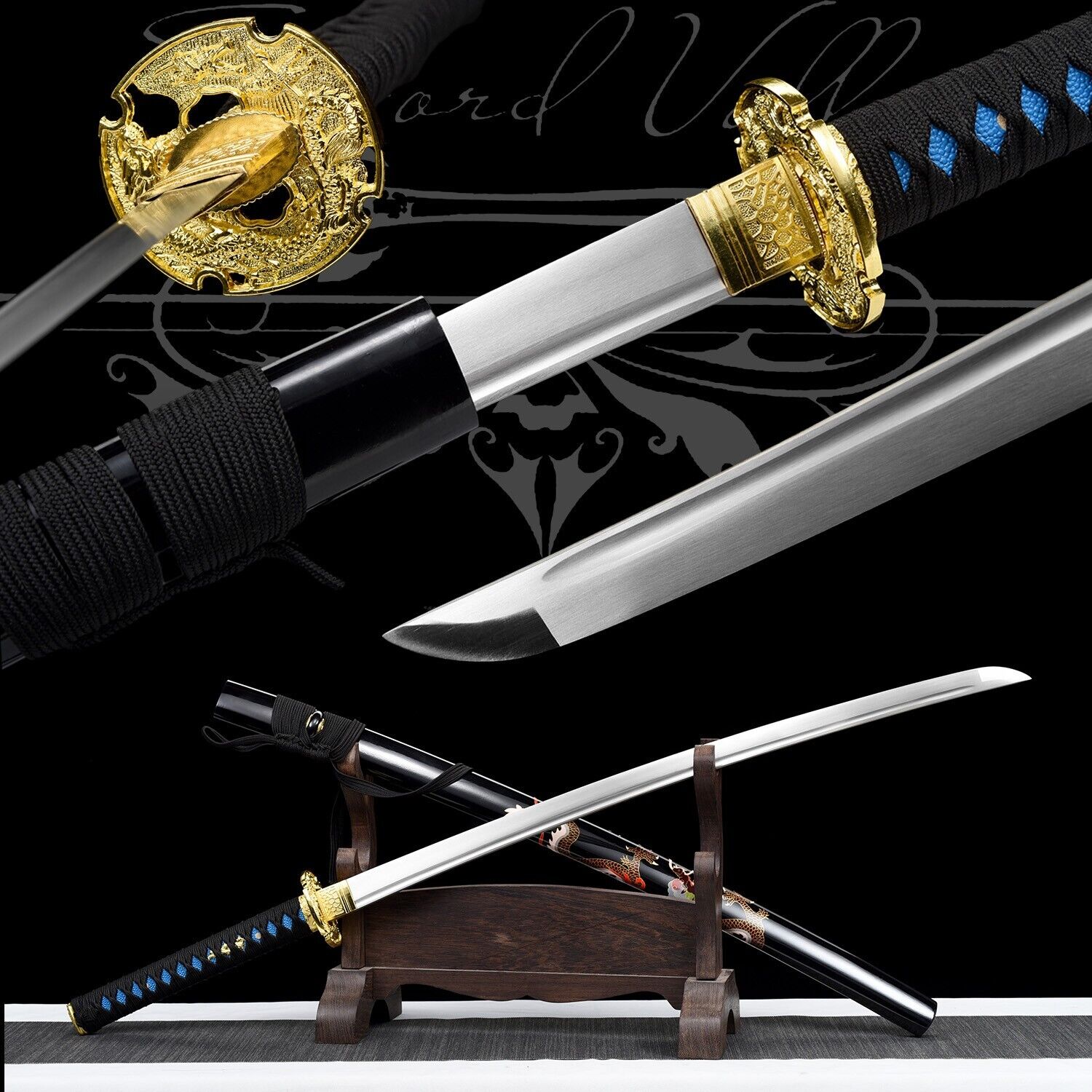 Handmade Katana/Carbon Steel/Black/Samurai Sword/Full Tang/Collectible/Sharp