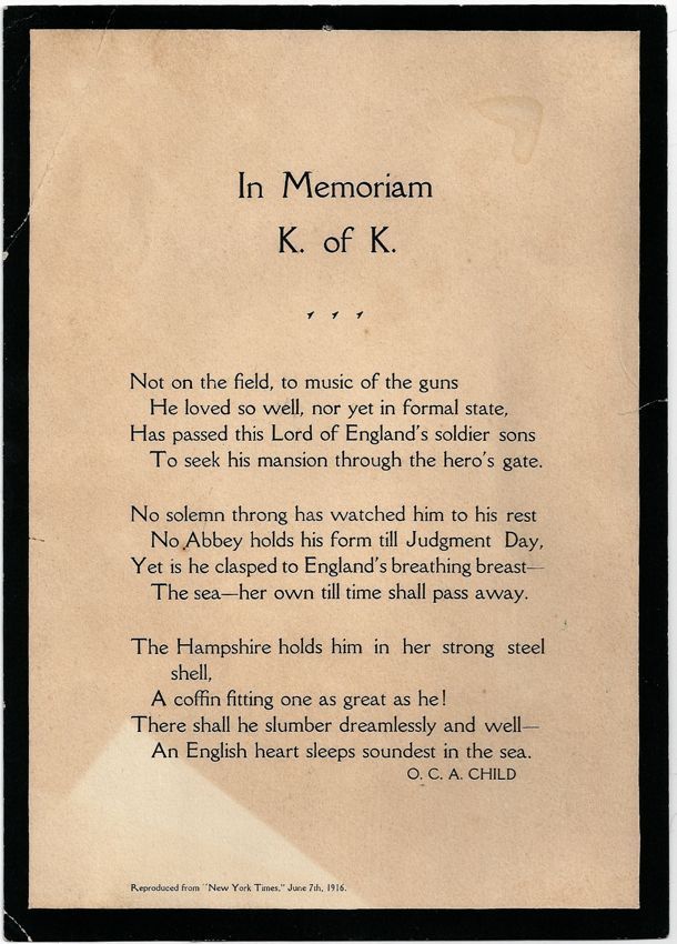 Lord Kitchener 1916 Memorial Broadside - Drowned on the HMS Hampshire - WWI