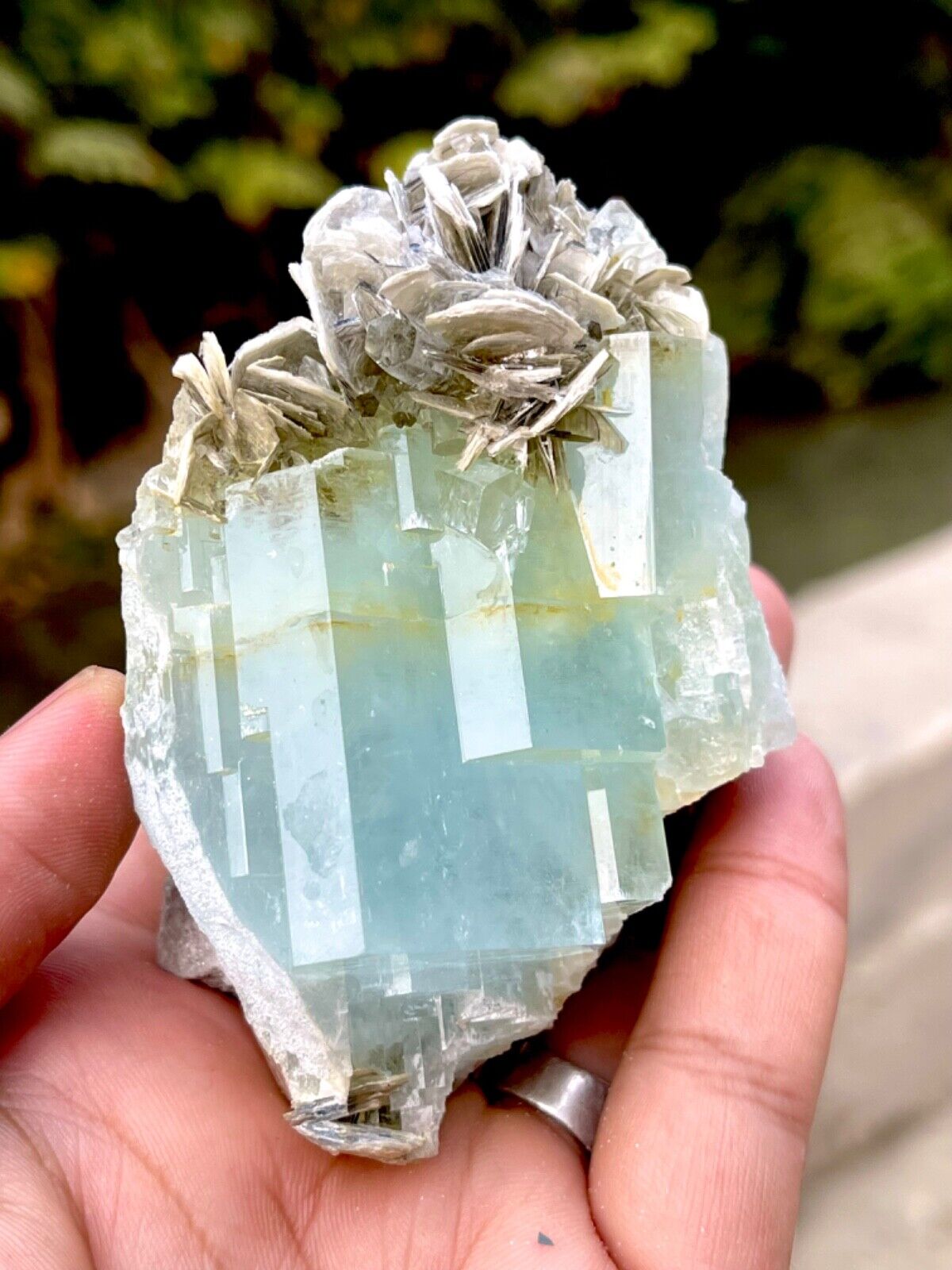 408 Gram Natural Large Aquamarine Crystal With Muscovite Combine Specimens