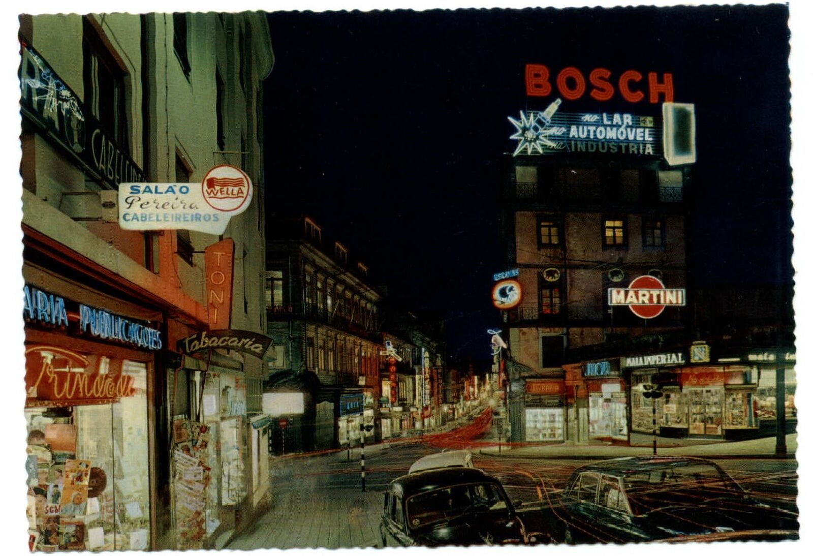 Porto Portugal St Catherine Street night time lapse neon signs Bosch postcard