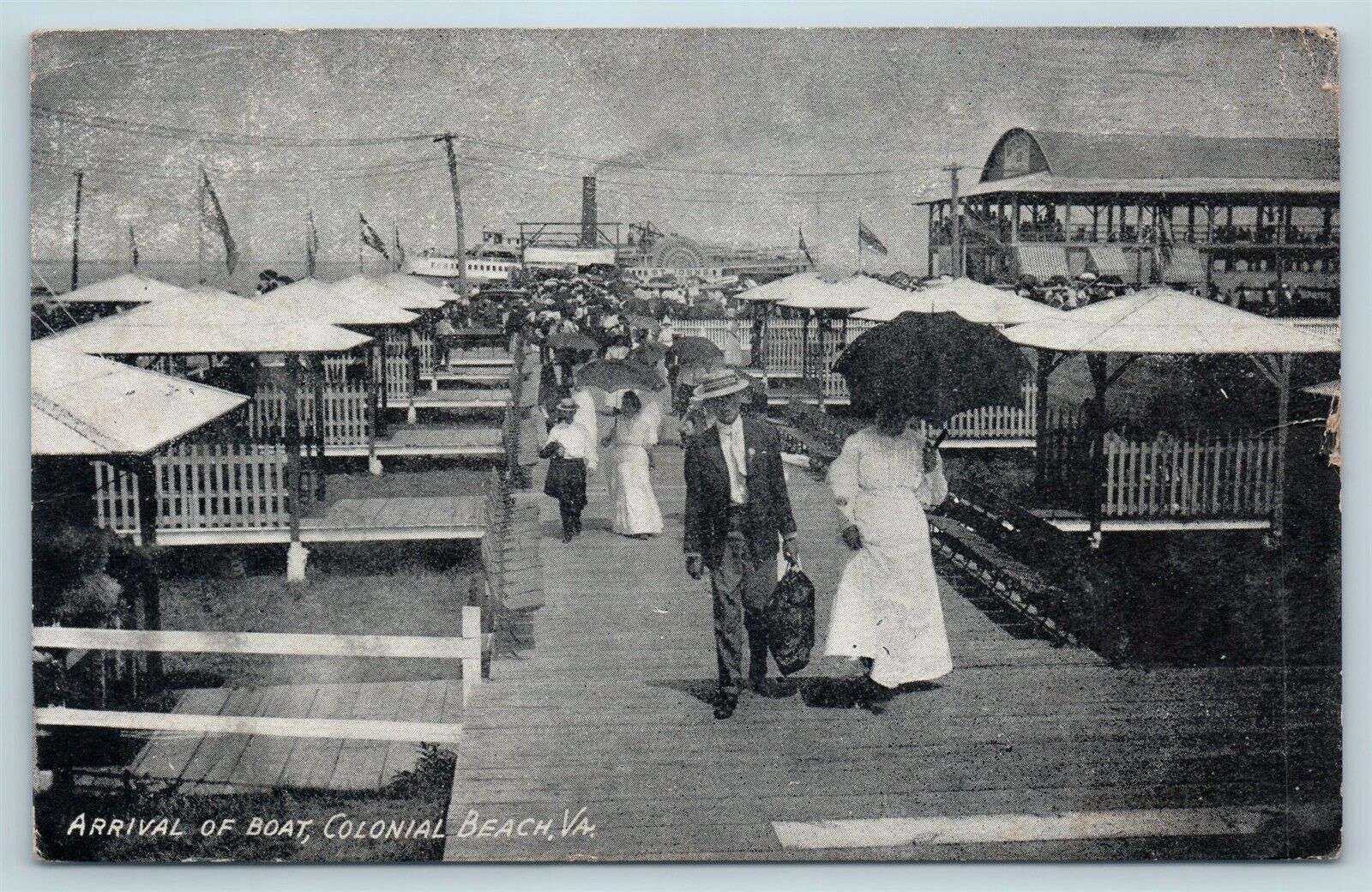 Postcard VA Colonial Beach Crowd Departing Steamer Ship Boat Arrival 1909 R54