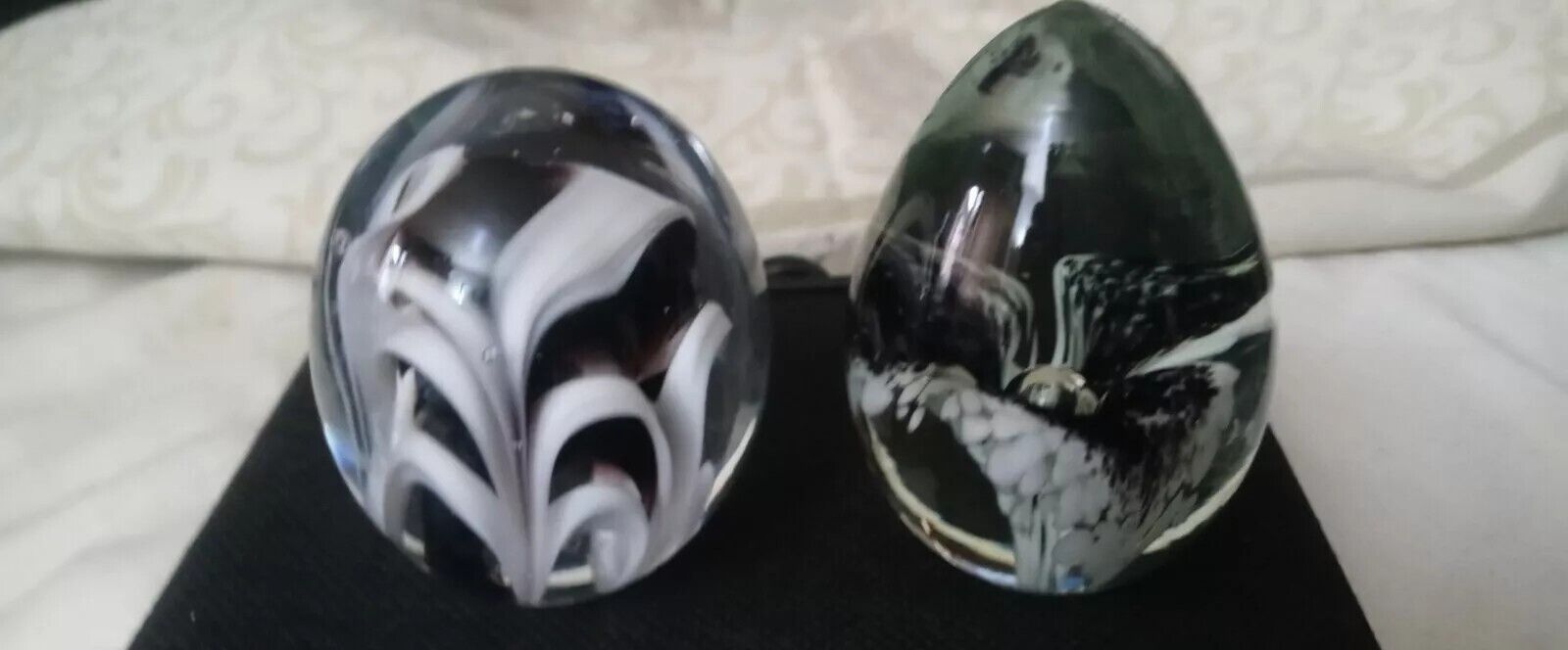 Set Of 2 Hand Blown Glass Paperweights Vintage