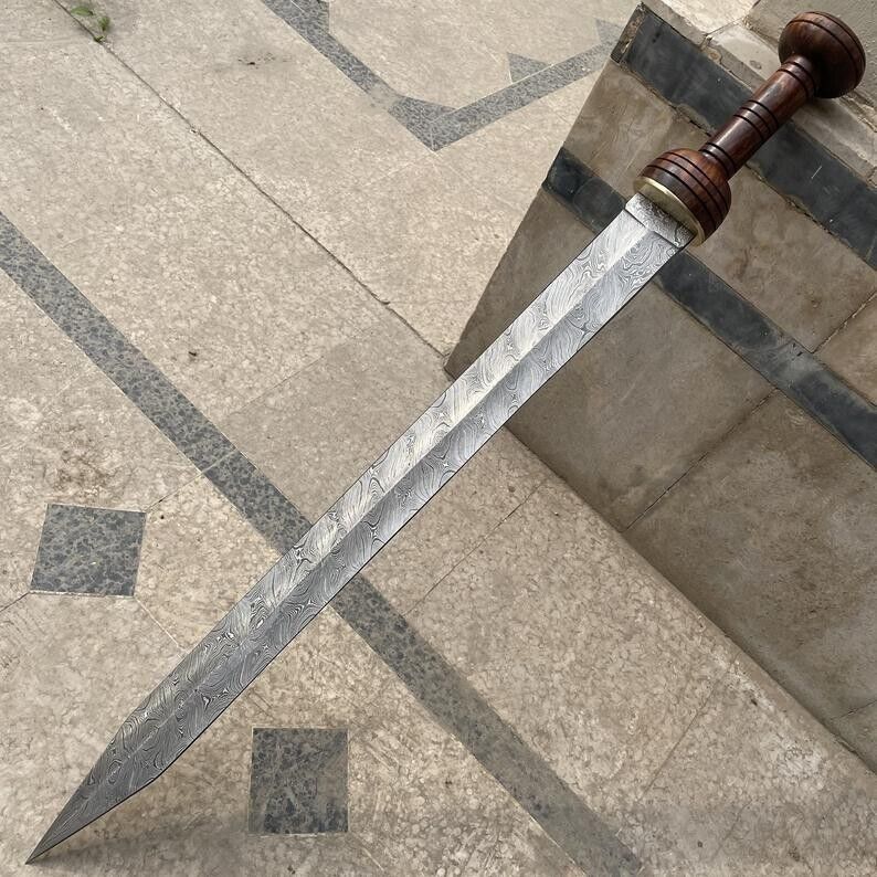 Legion Gladiator Roman Gladius Sword Hand Forged Damascus Steel Blade | Leather