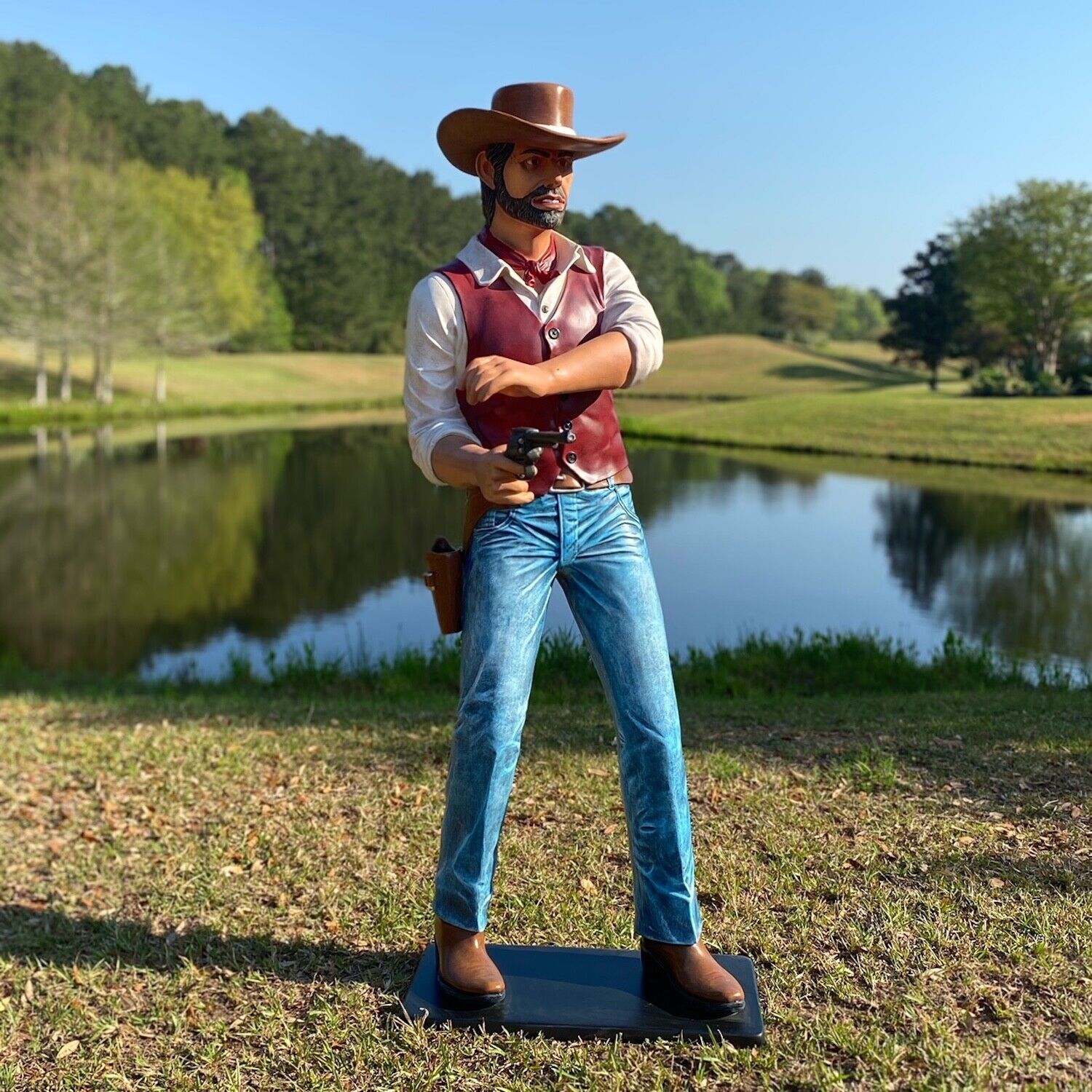 Gun Shot Life Size Statue Western American Cowboy Slinger