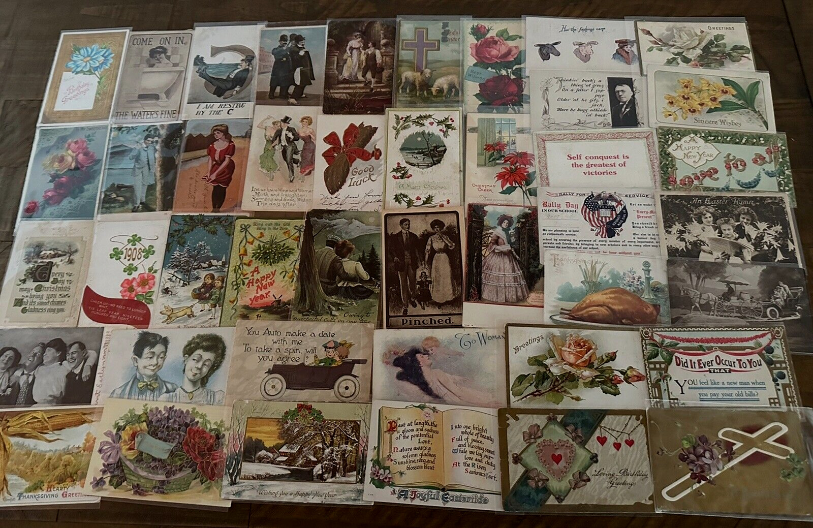~Lot of 43 Antique 1900's~Mixed Topics Greetings Postcards~All with stamps-h713