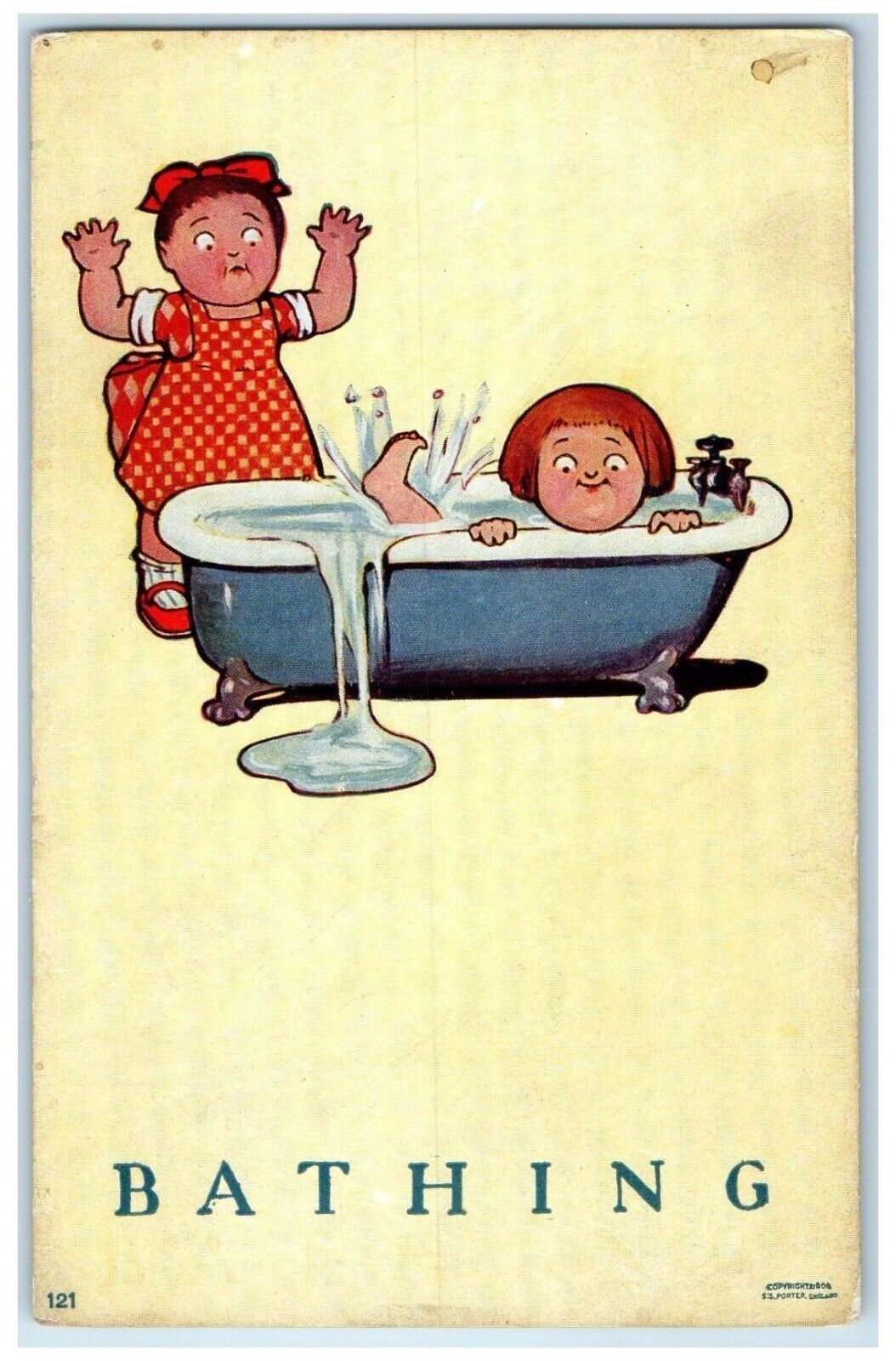 c1910's Little Child Bathing Bath Tub Unposted Antique Postcard