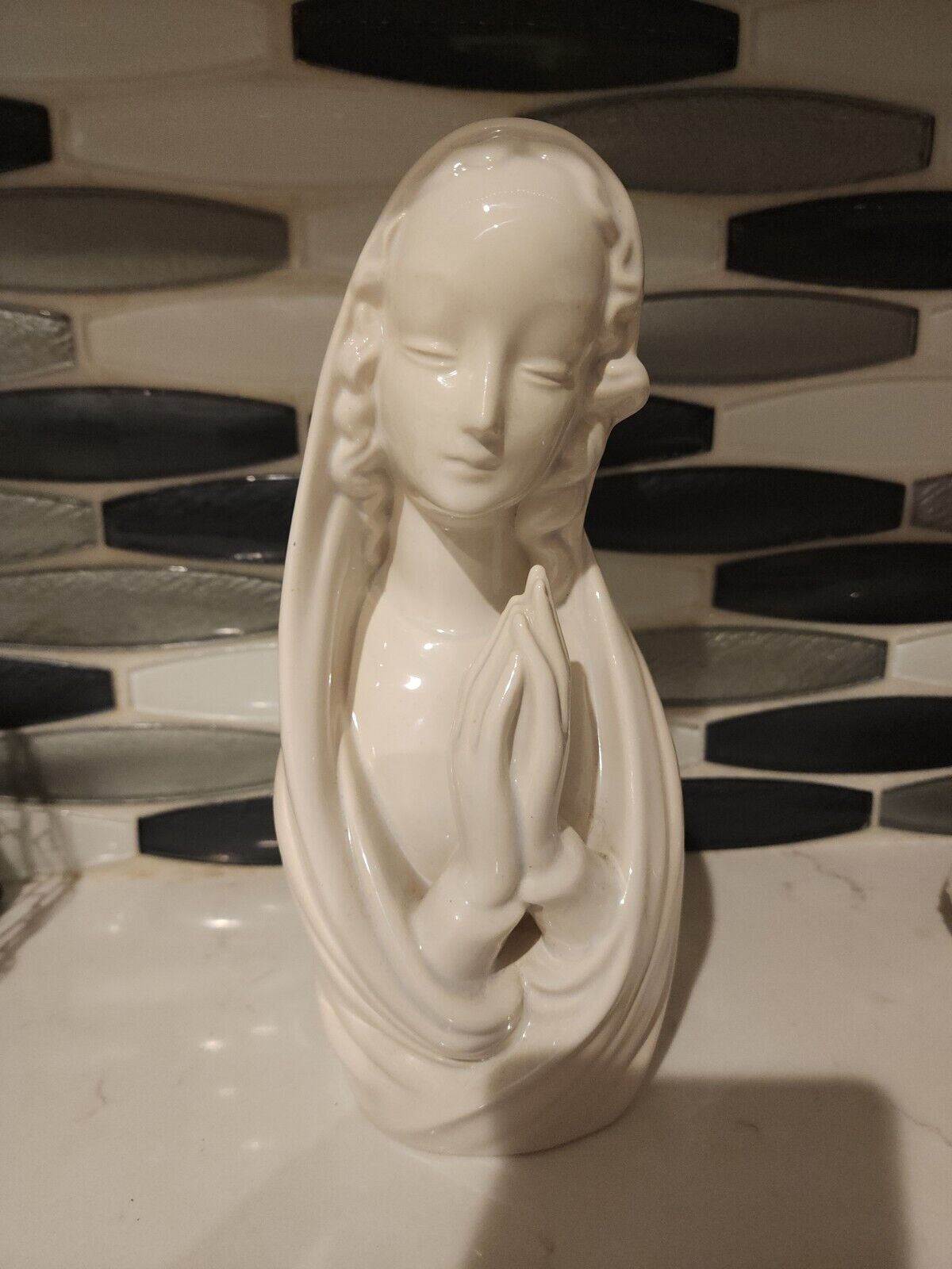 Vintage Virgin Mary Ceramic Bust 10” Blessed Mother Mary Madonna Handmade Statue
