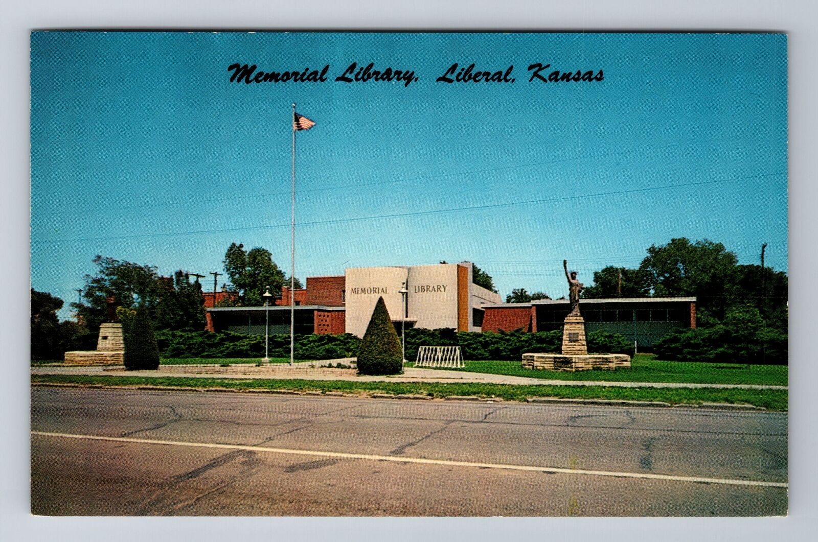 Liberal KS-Kansas, Memorial Library, Antique Vintage Souvenir Postcard