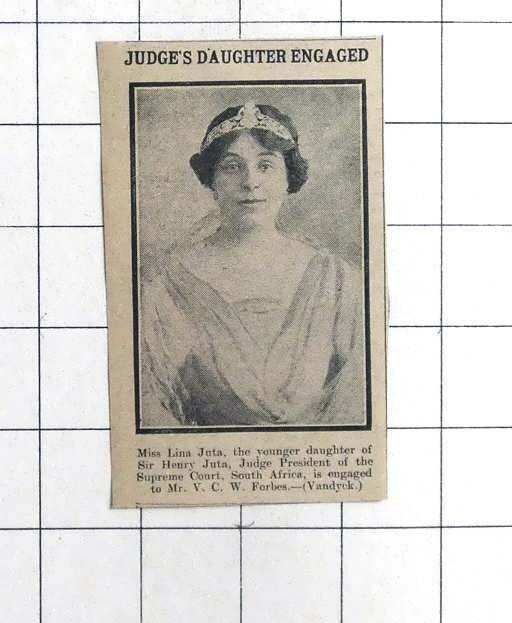 1915 Miss Lina Juta, Engaged To Mr V C Forbes