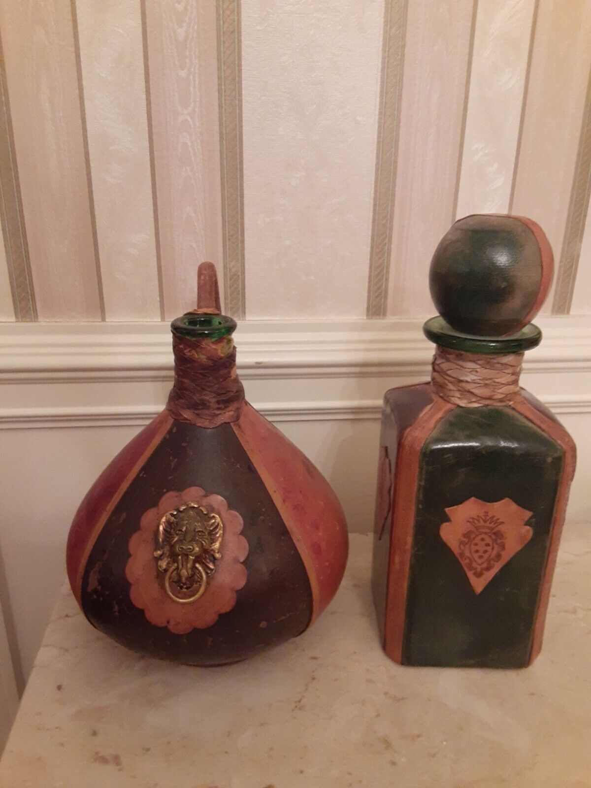 Pair Of MCM leather Wrapped Decanters Made In Italy