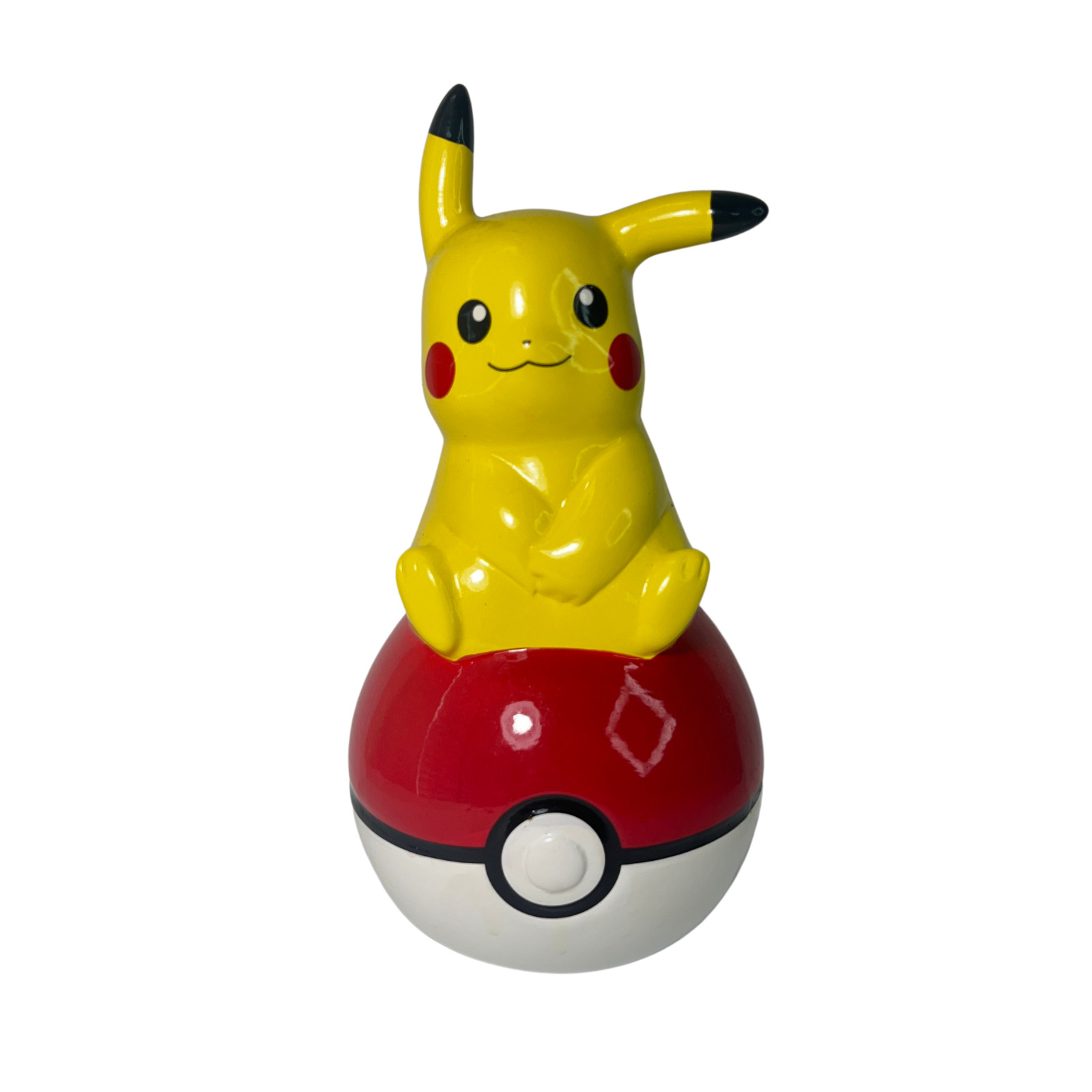Pokemon Pokeball Pikachu Ceramic Painted Piggy Bank 10.5 in Official Small Chip
