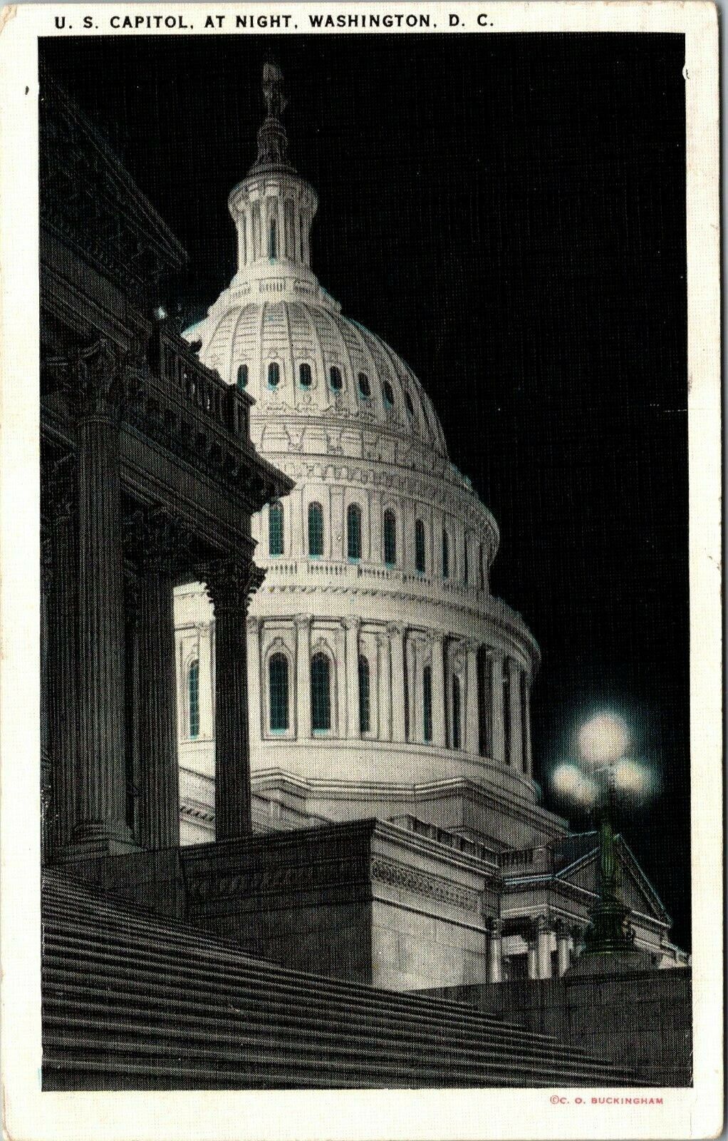 Vintage 1935 US Capitol at Night Washington DC Postcard