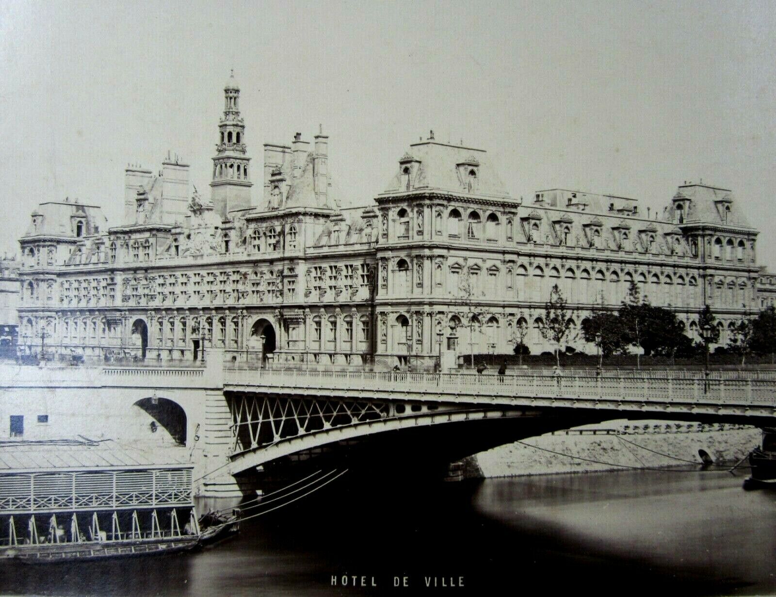 Antique Albumen Photo Paris France Hotel de Ville Architecture Original Large 