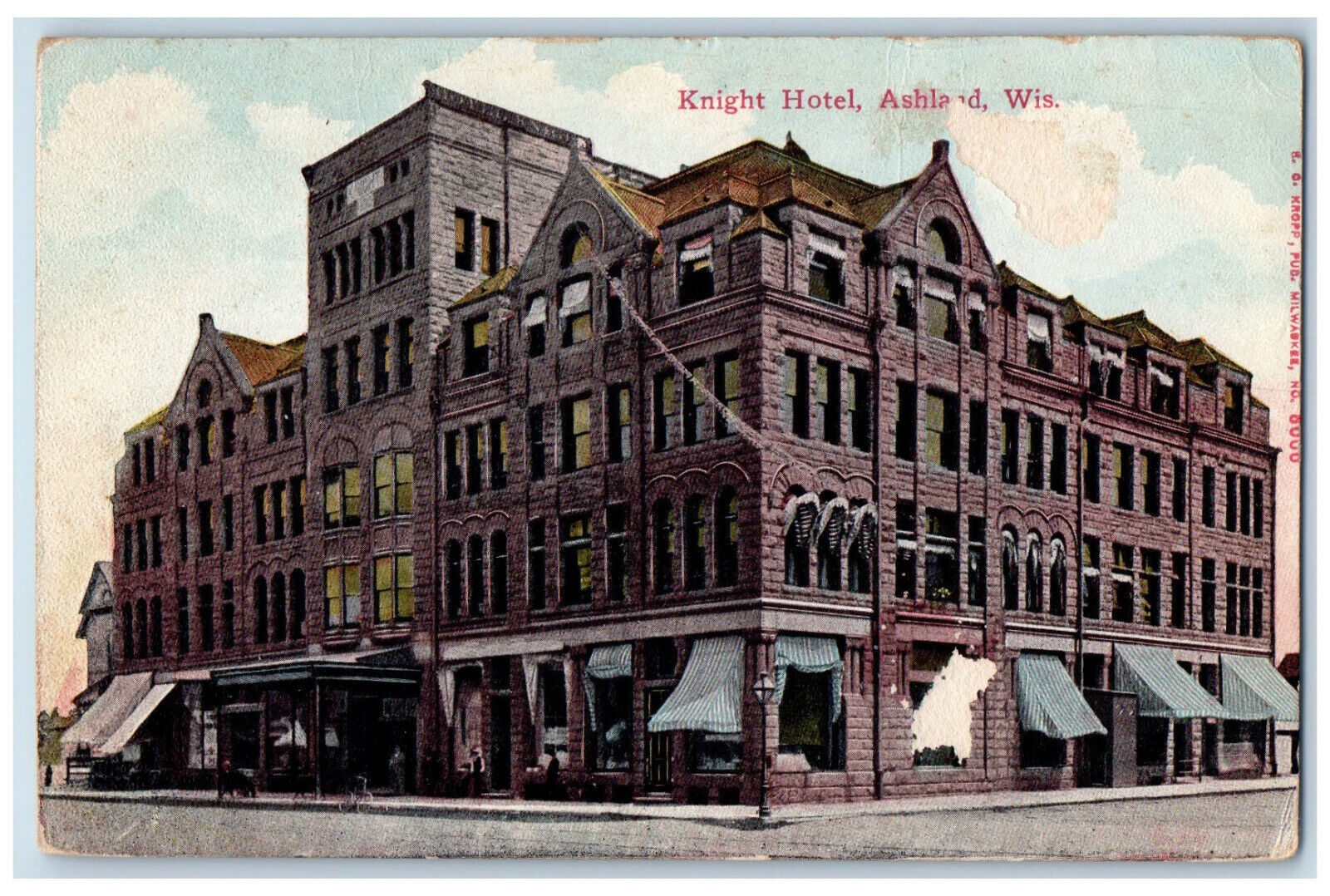 1911 Front View Knight Hotel Ashland Wisconsin WI Antique Posted Postcard