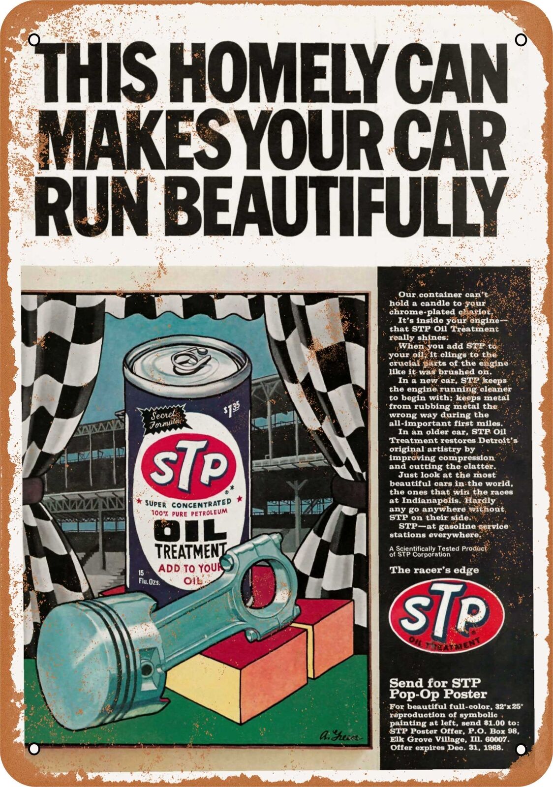 Metal Sign - 1968 STP Oil Treatment - Vintage Look Reproduction