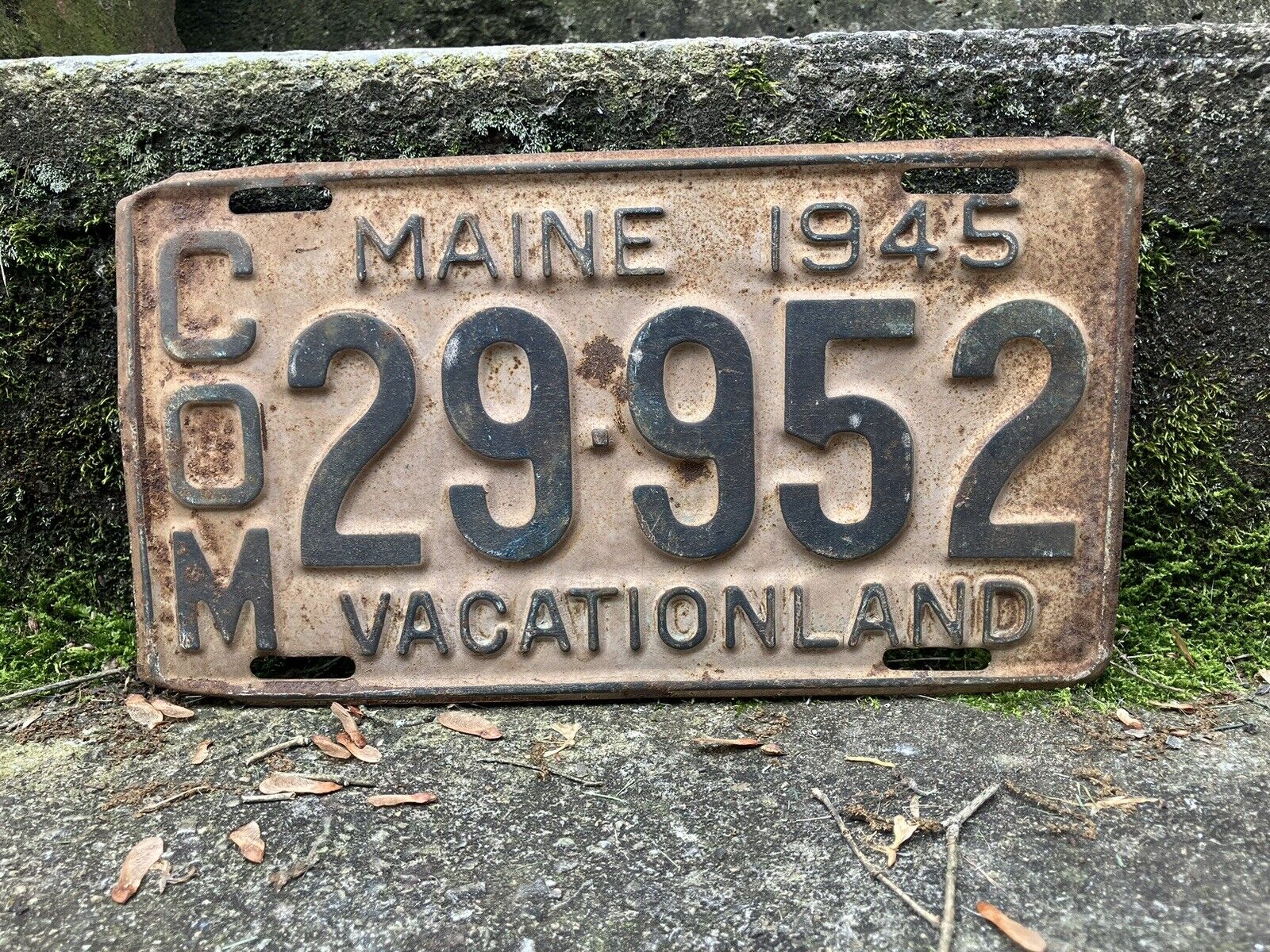 Authentic Vintage 1945 Maine License Plate Antique Metal License Plate Auto Tag