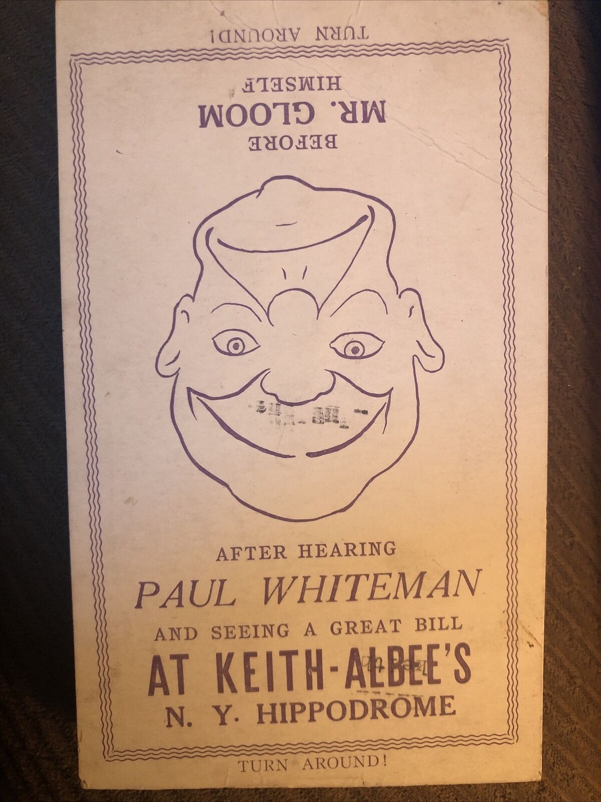 c1930s Paul Whiteman New York Hippodrome Antique Handbill Postcard