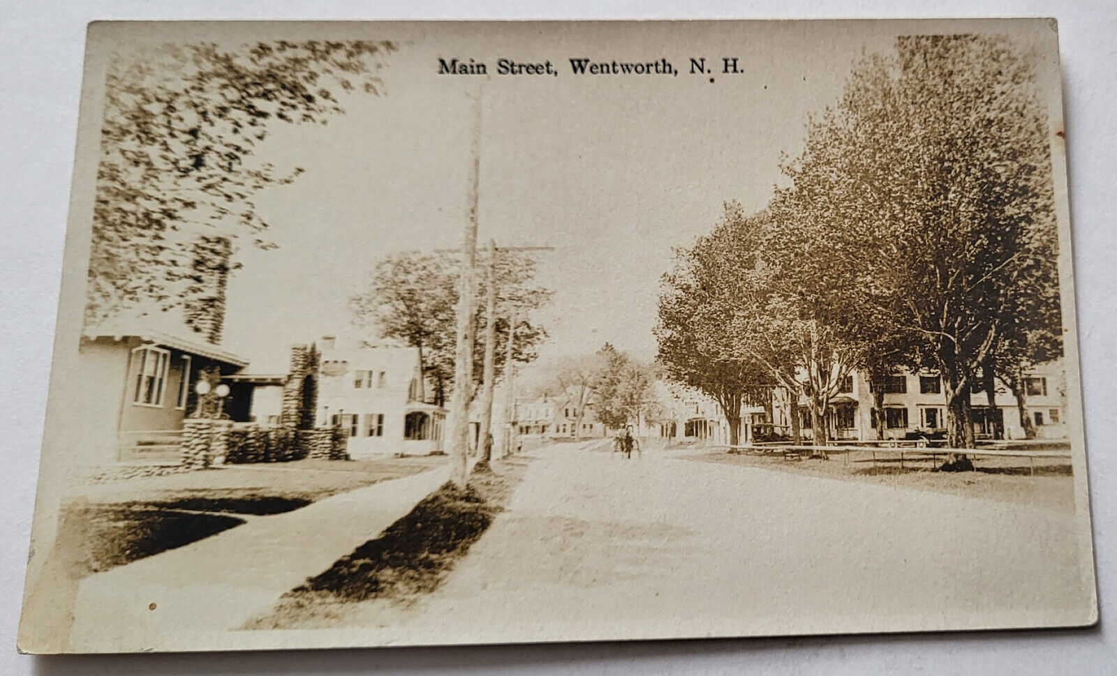 C 1920 RPPC MAIN STREET WENTWORTH NH HOUSES AUTO HORSE & CARRIAGE