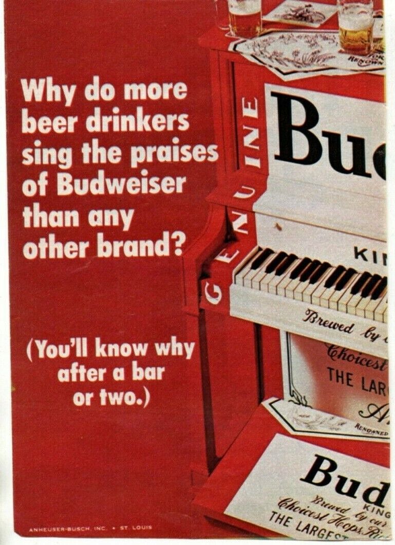 Budweiser Beer piano 1970 Picture Print Ad 2 Pg Clipping Tareyton Cigarettes ad