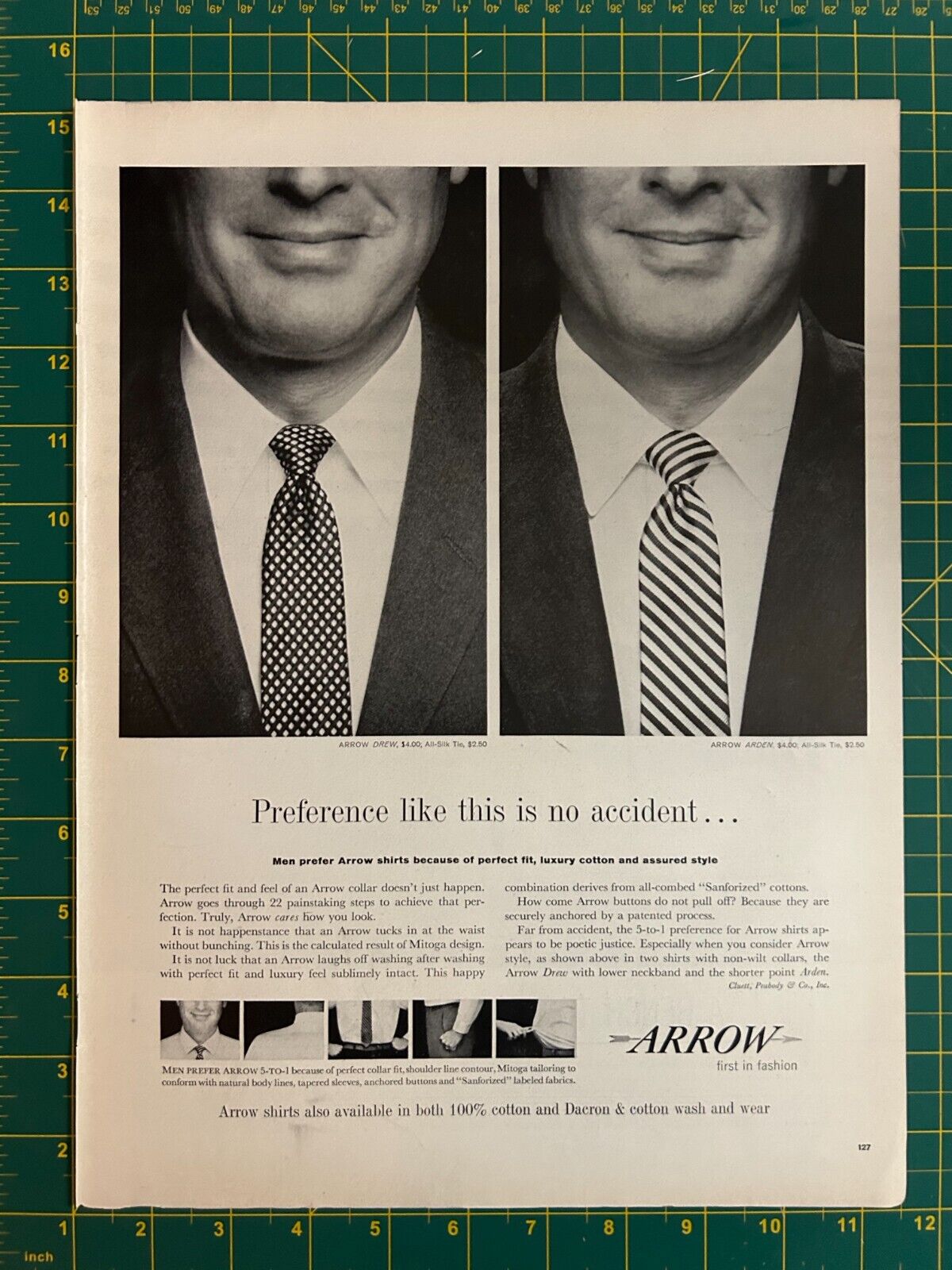 1959 Vintage Arrow First In Mens Fashion Cotton Dacron Ties Shirts Print Ad S1