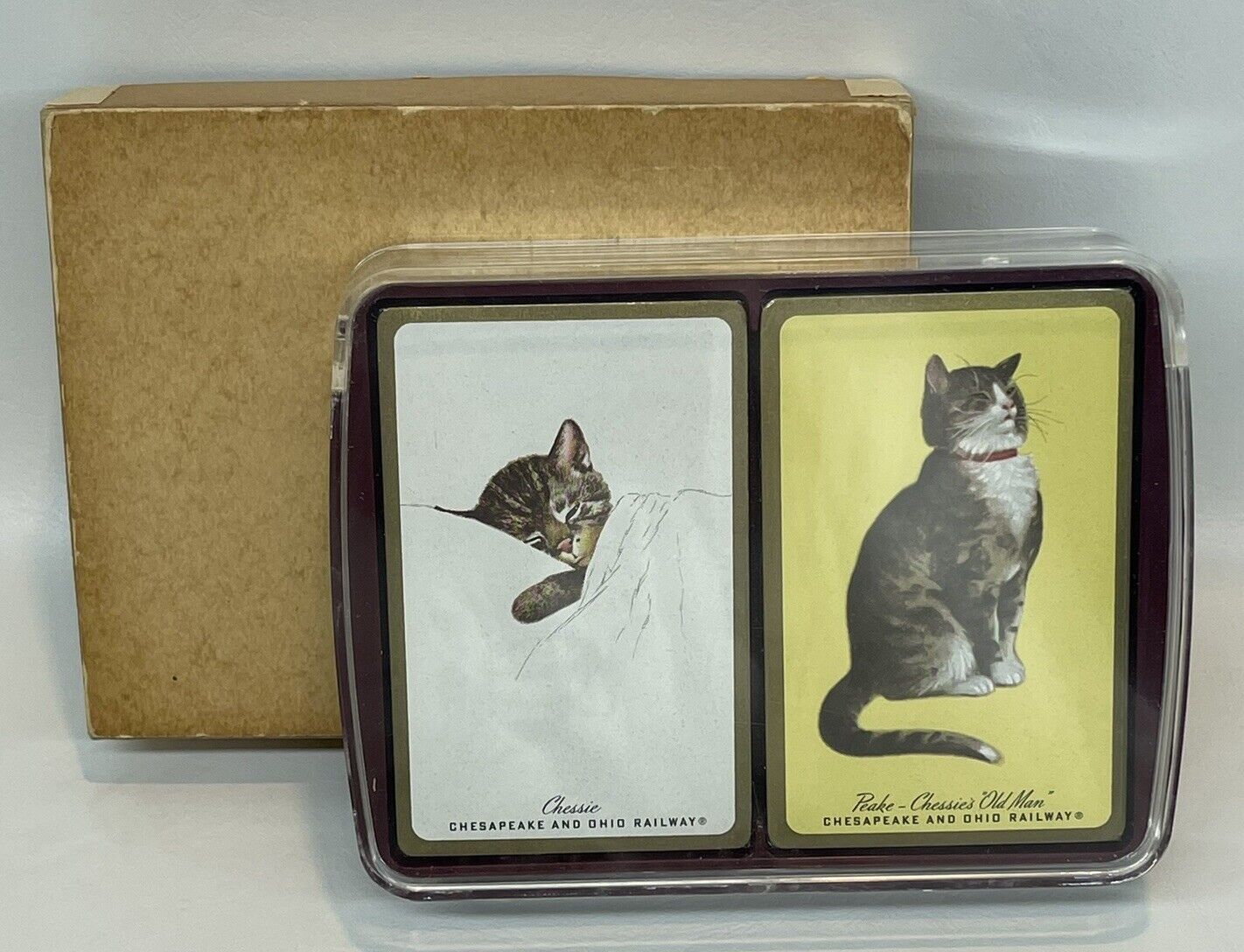 Vtg Chesapeake & Ohio Railway Cat Playing Cards Chessie Peake Revenue Stamps NOS