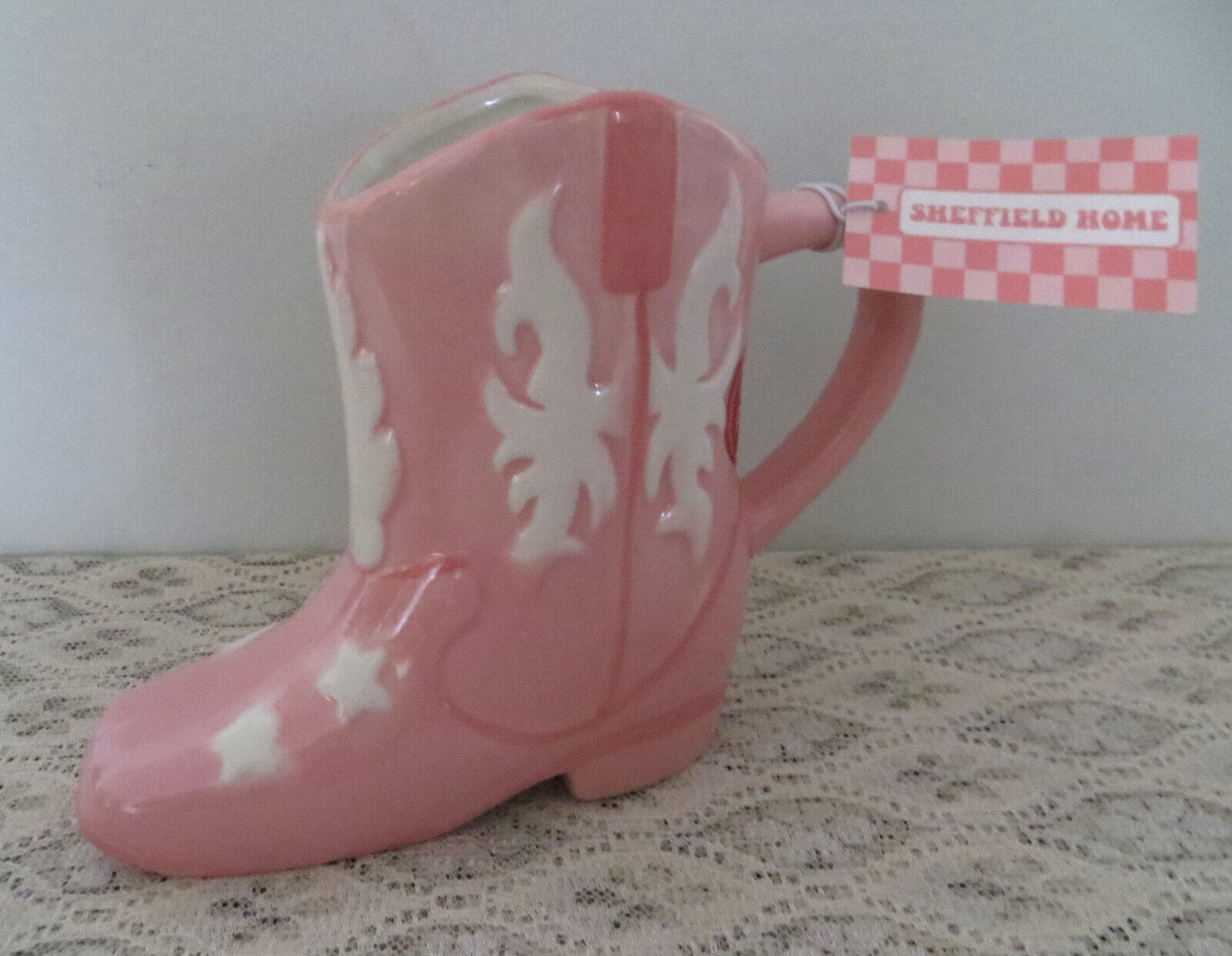 PINK Cowboy Boot Mug or Vase Cowgirl Ceramic Sheffield Home  NEW w/Tag