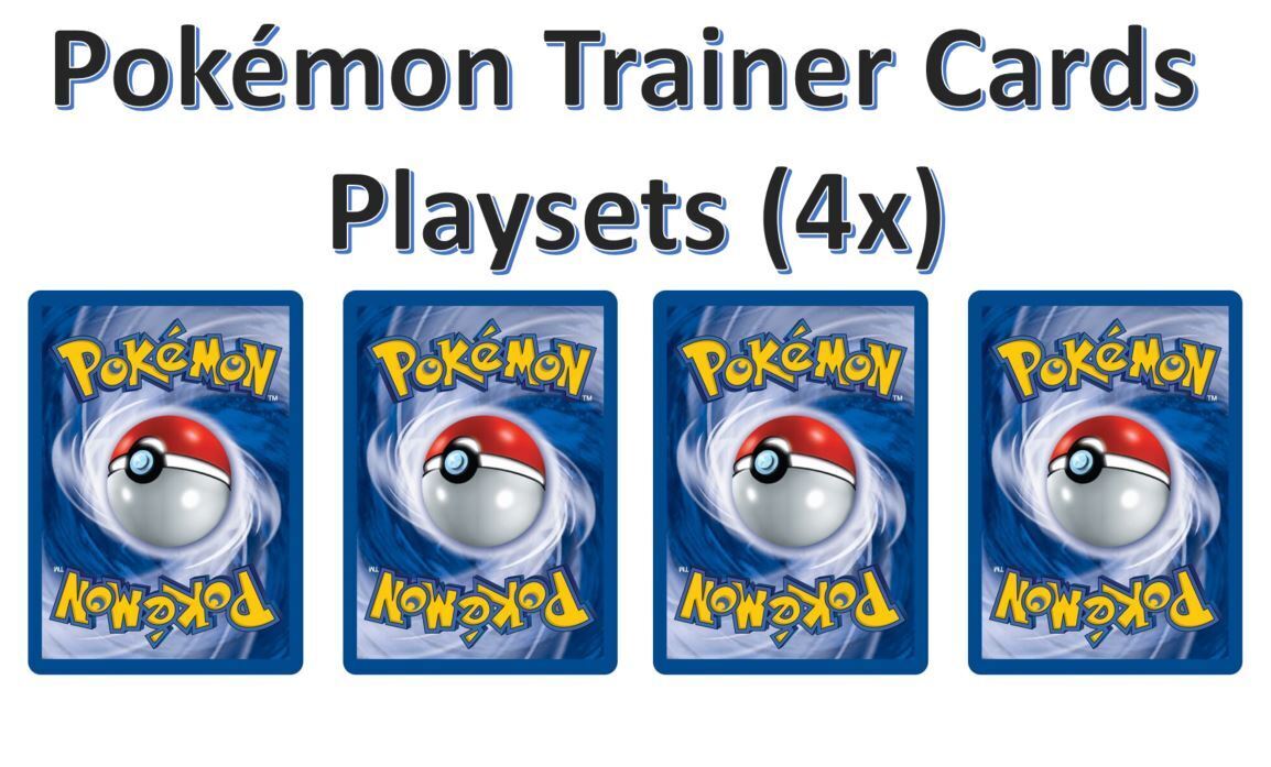 Playsets of various Pokémon TCG trainers (supporters, items, stadiums, tools)