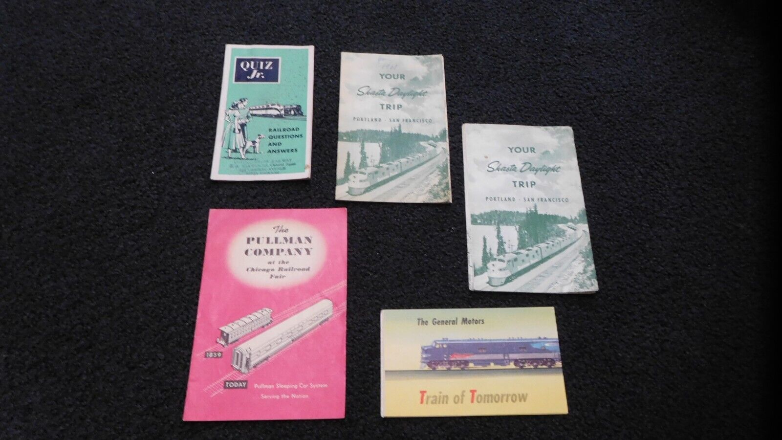 Lot of train brochures -1947 GENERAL MOTORS TRAIN OF TOMORROW, Quiz Jr., Shasta