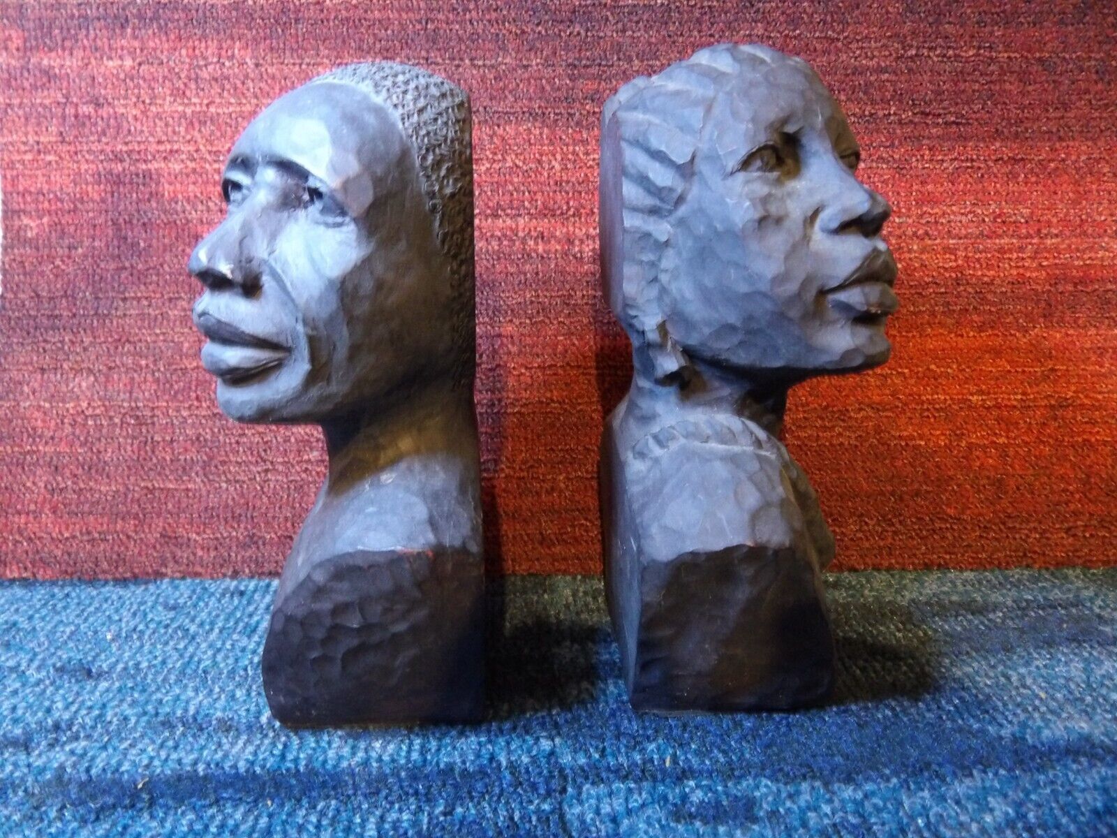 vintage pair of book ends 5''x7,5'' appr.6lb African man and woman design