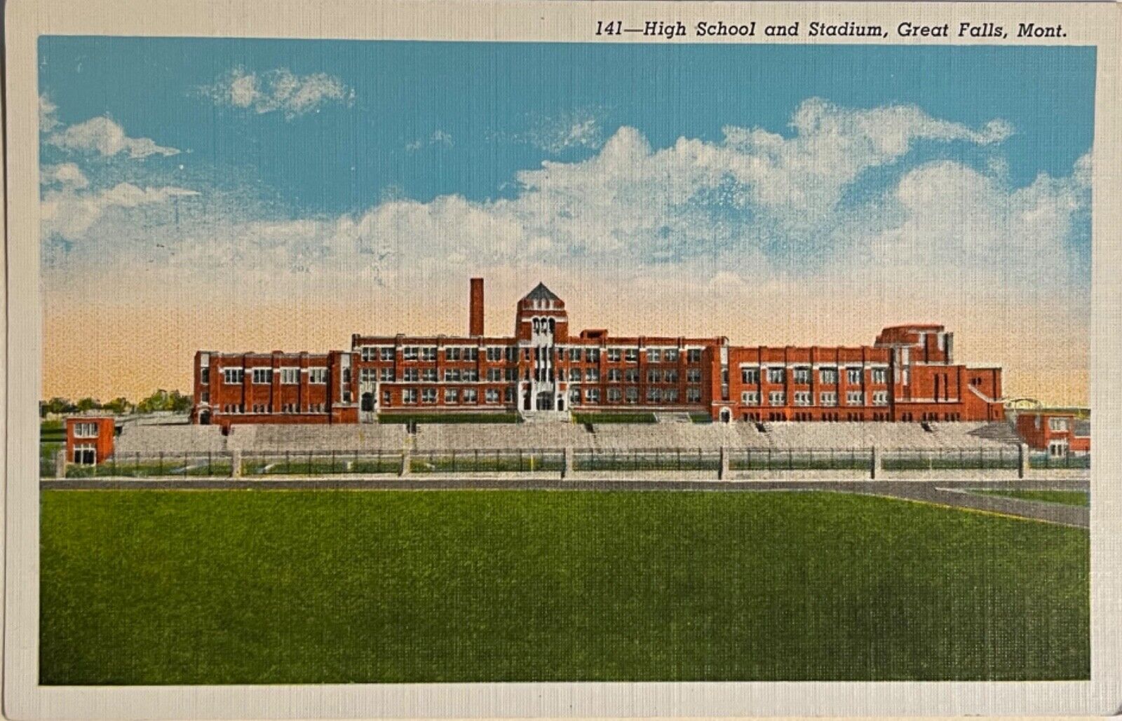 Great Falls Montana High School Stadium Vintage Postcard c1930
