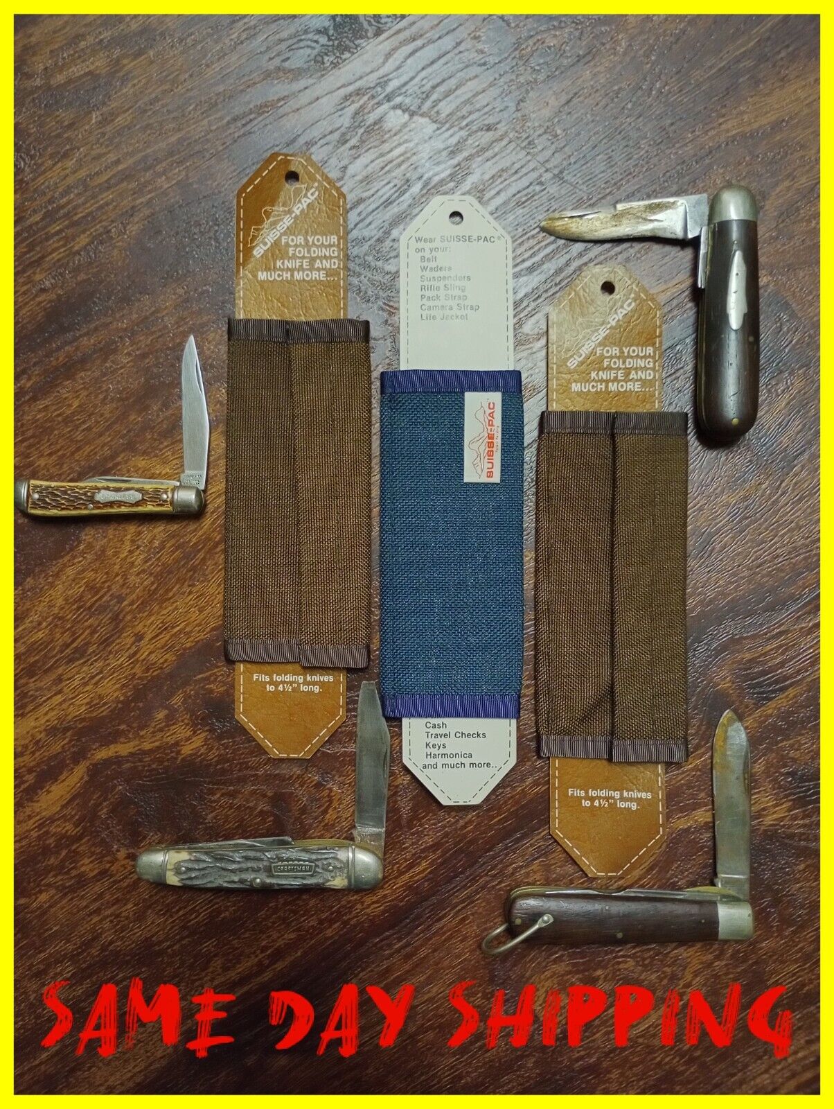 Vintage Pocket Knife Lot Of 4 + 3 Vintage Suisse-Pac Cases Camillus Craftsman +